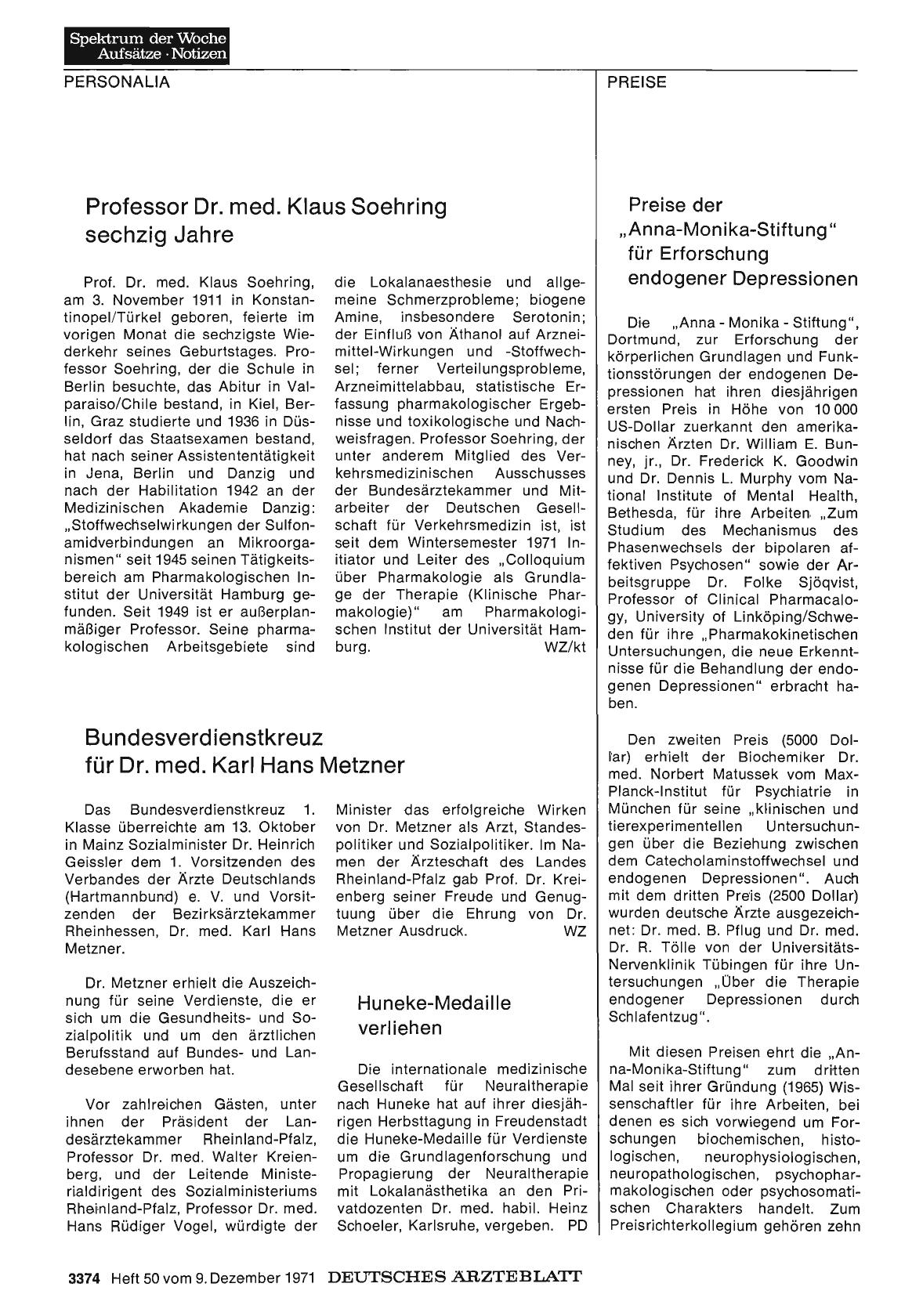 Vorschauseite 1: Bundesverdienstkreuz für Dr. med. Karl Hans Metzner