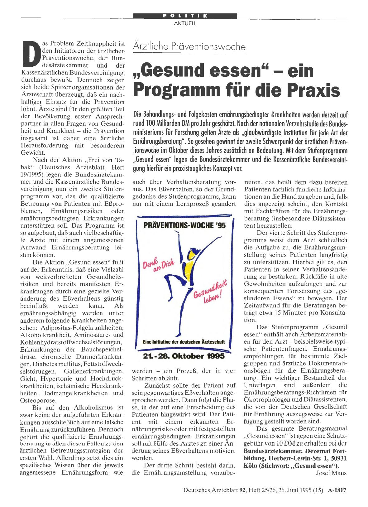 Vorschauseite 1: Ärztliche Präventionswoche: „Gesund essen“ - ein Programm für die Praxis