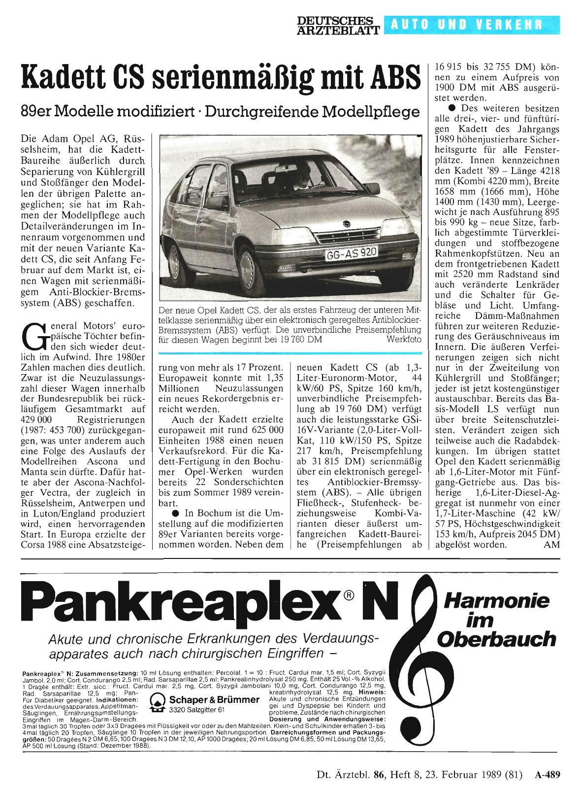 Vorschauseite 1: Kadett CS serienmäßig mit ABS