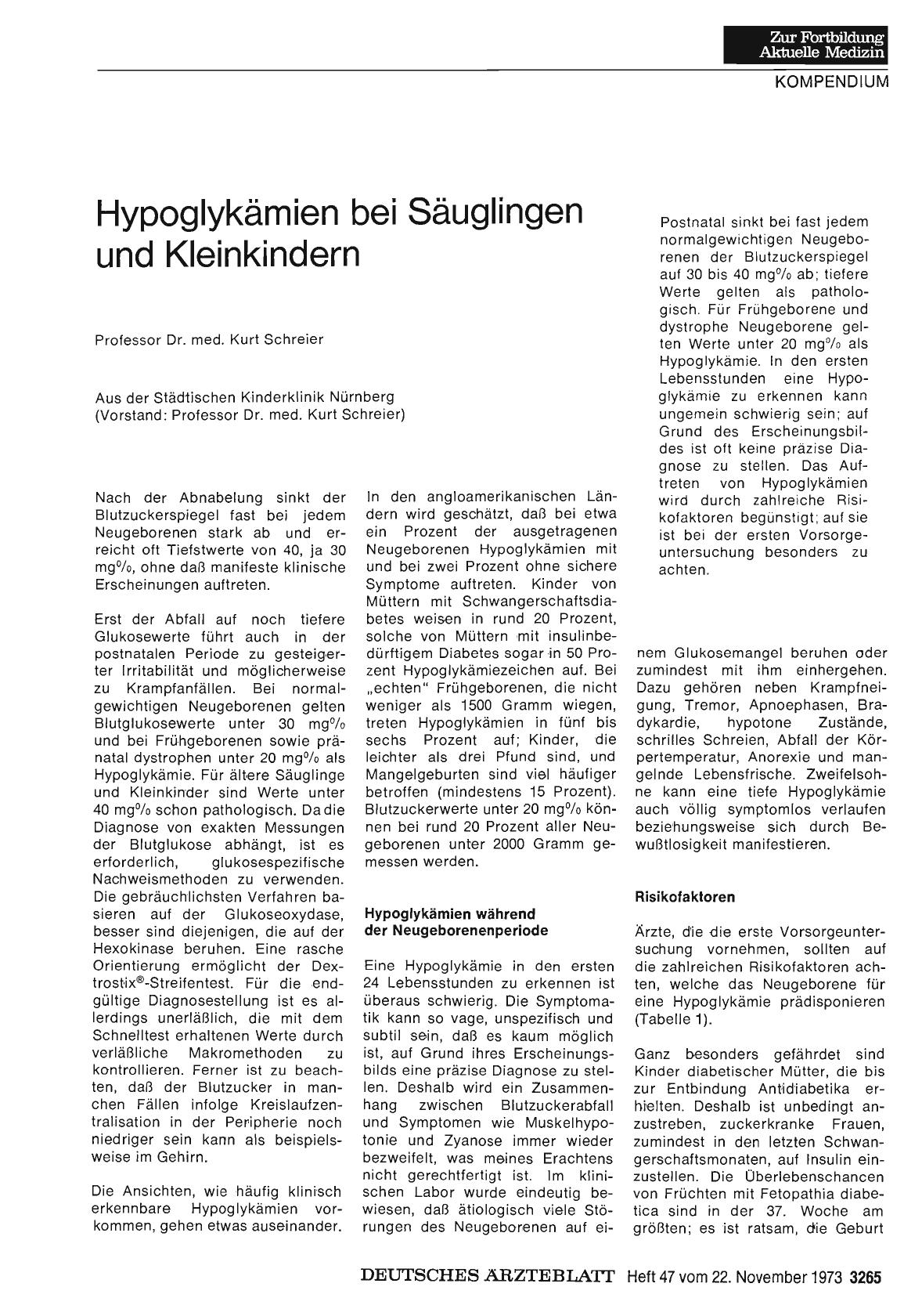 Vorschauseite 1: Hypoglykämien bei Säuglingen und Kleinkindern