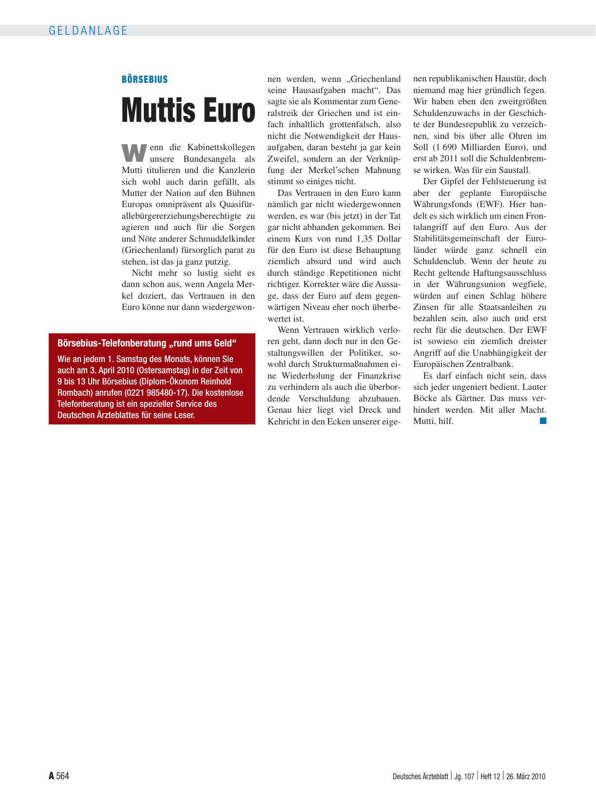 Vorschauseite 1: Börsebius: Muttis Euro