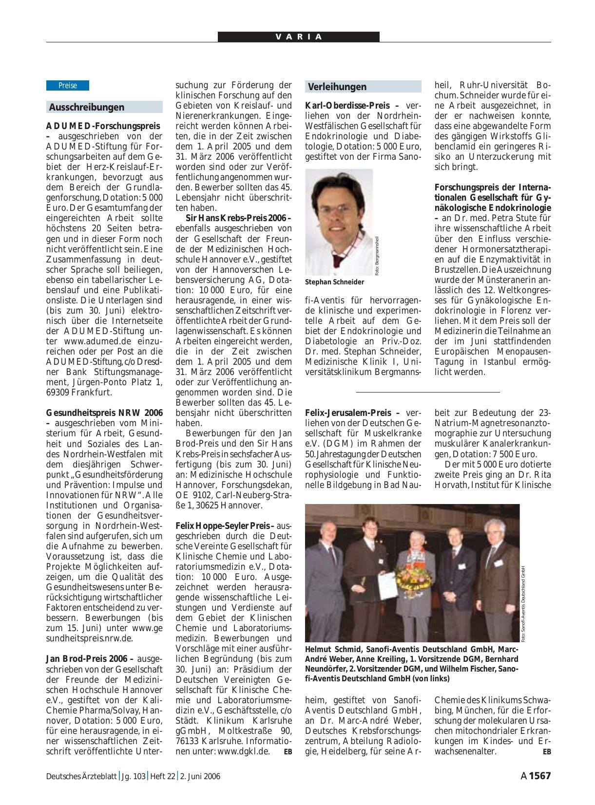 Vorschauseite 1: Verleihungen