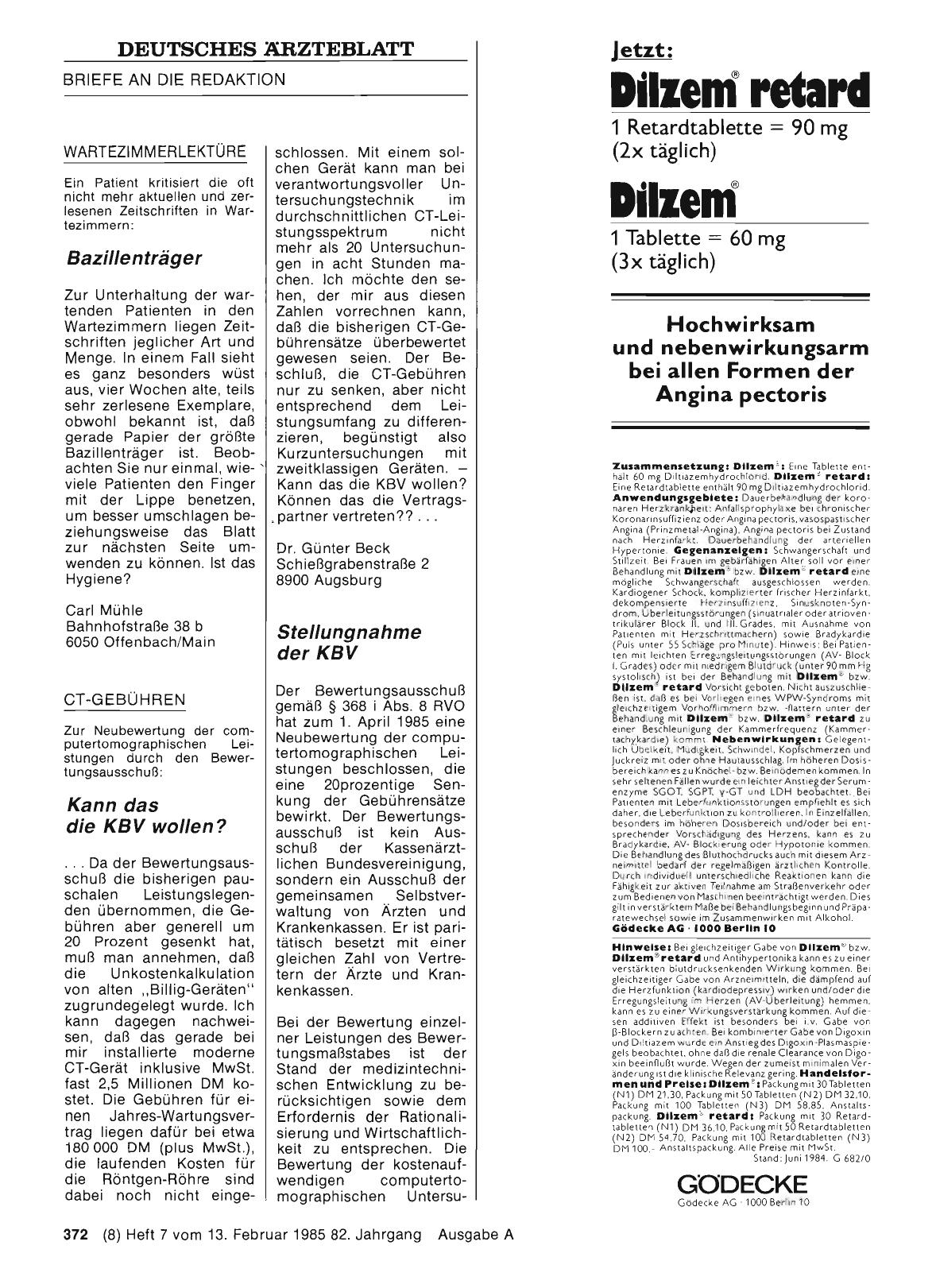 Vorschauseite 1: CT-GEBÜHREN: Stellungnahme der KBV