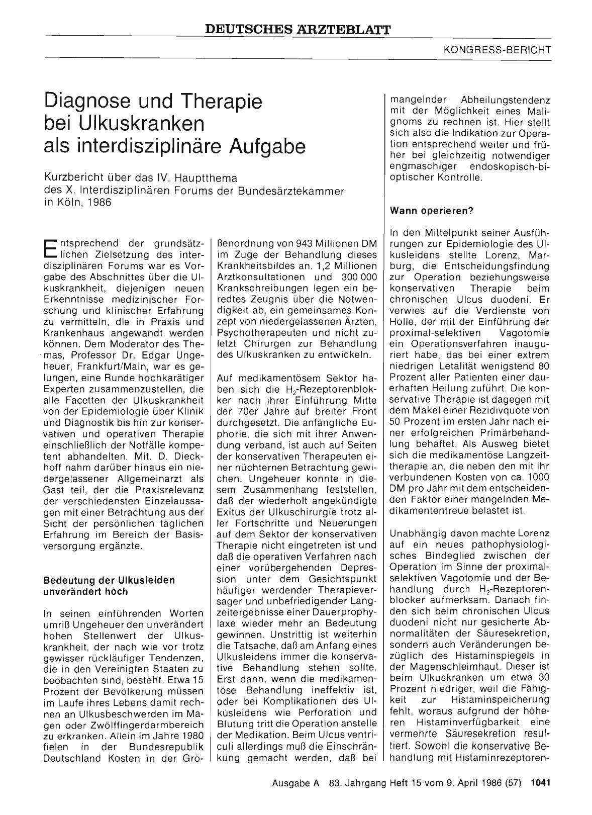 Vorschauseite 1: Diagnose und Therapie bei Ulkuskranken als interdisziplinäre Aufgabe