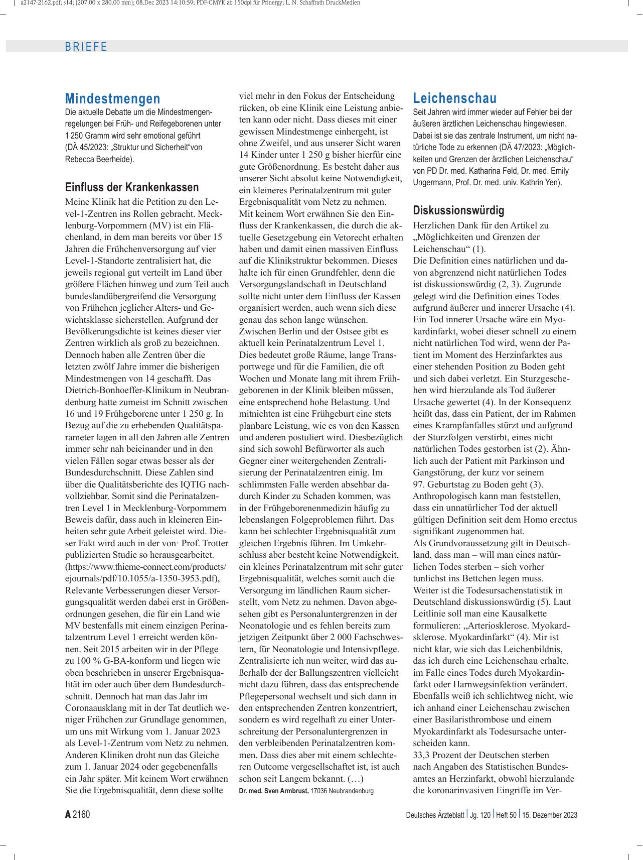 Vorschauseite 1: Leichenschau: Diskussionswürdig