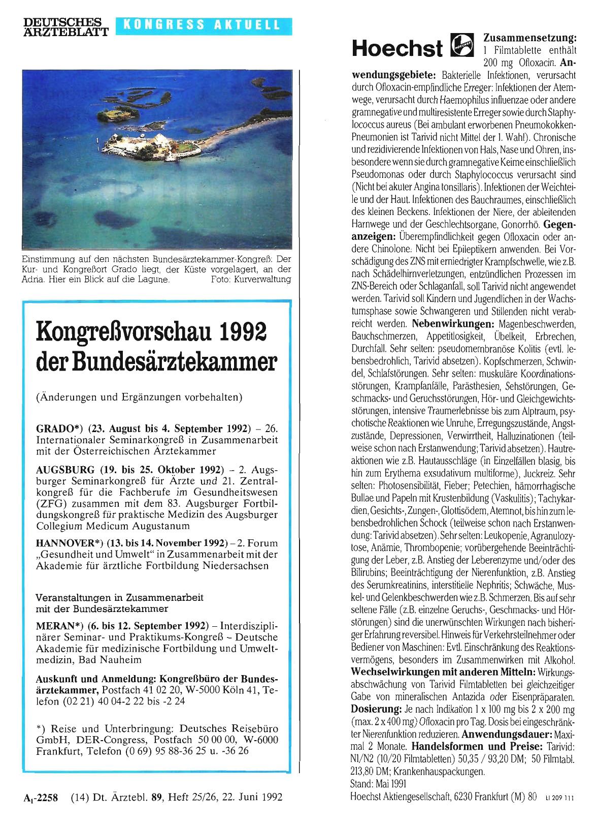 Vorschauseite 1: Kongreßvorschau 1992 der Bundesärztekammer