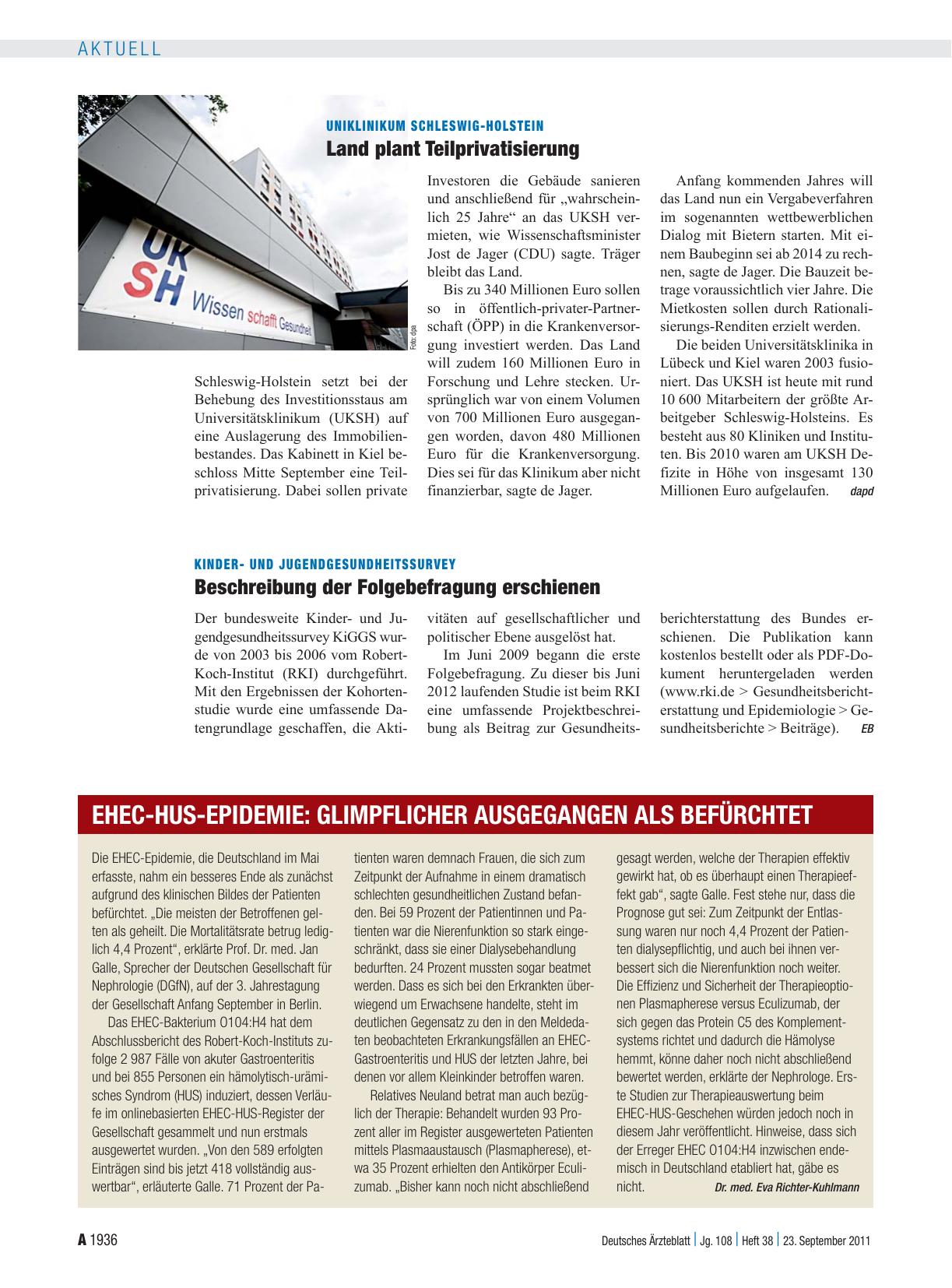 Vorschauseite 1: Uniklinikum Schleswig-Holstein: Land plant Teilprivatisierung