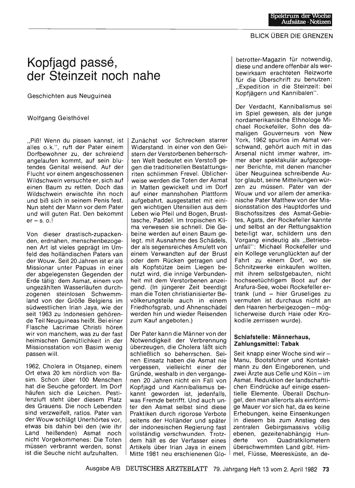 Vorschauseite 1: Kopfjagd passé, der Steinzeit noch nahe