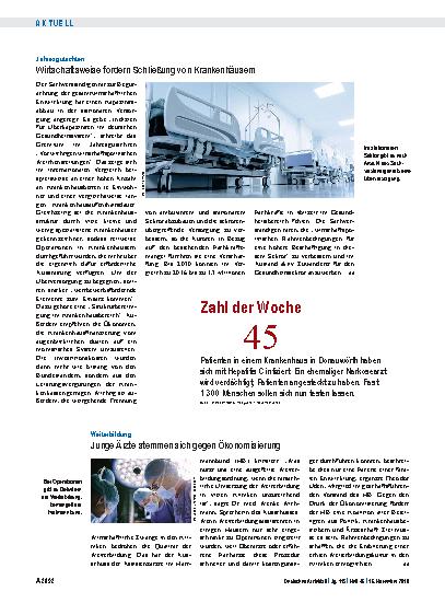Vorschauseite 1: Jahresgutachten: Wirtschaftsweise fordern Schließung von Krankenhäusern