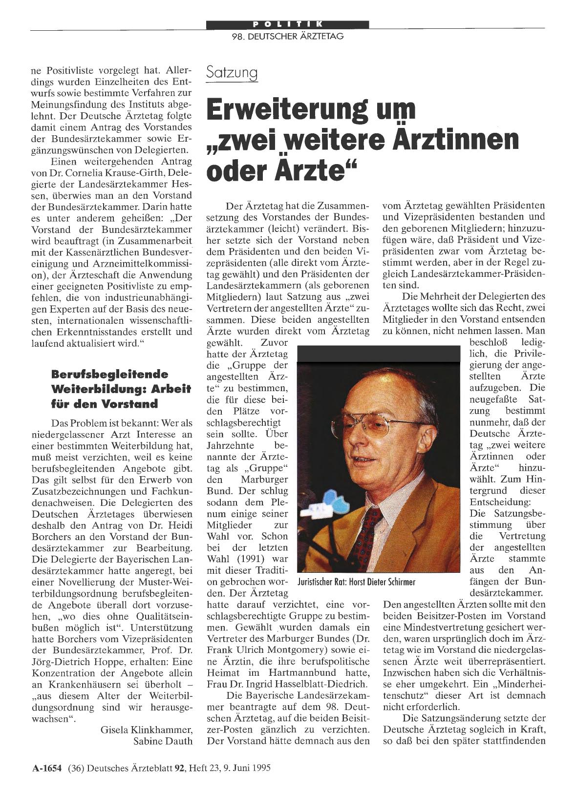 Vorschauseite 1: Satzung: Erweiterung um „zwei weitere Ärztinnen oder Ärzte“