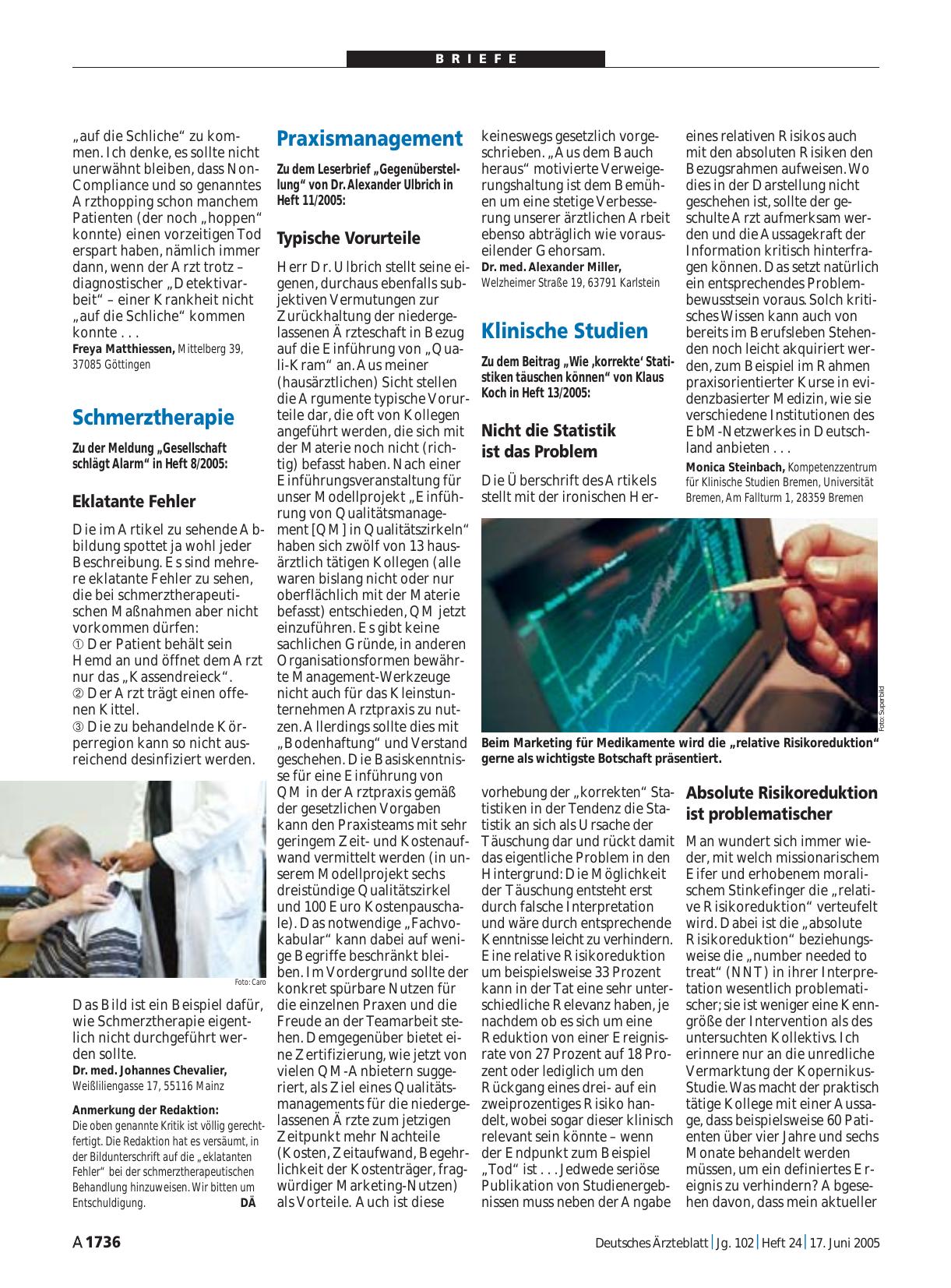 Vorschauseite 1: Klinische Studien: Absolute Risikoreduktion ist problematischer