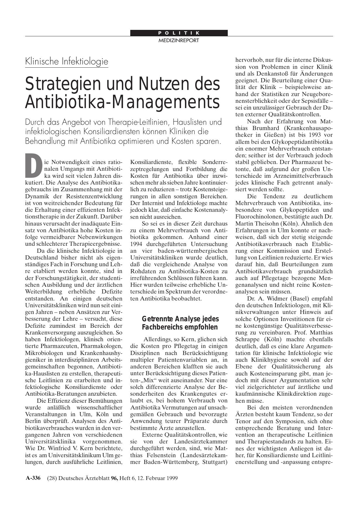 Vorschauseite 1: Klinische Infektiologie: Strategien und Nutzen des Antibiotika-Managements