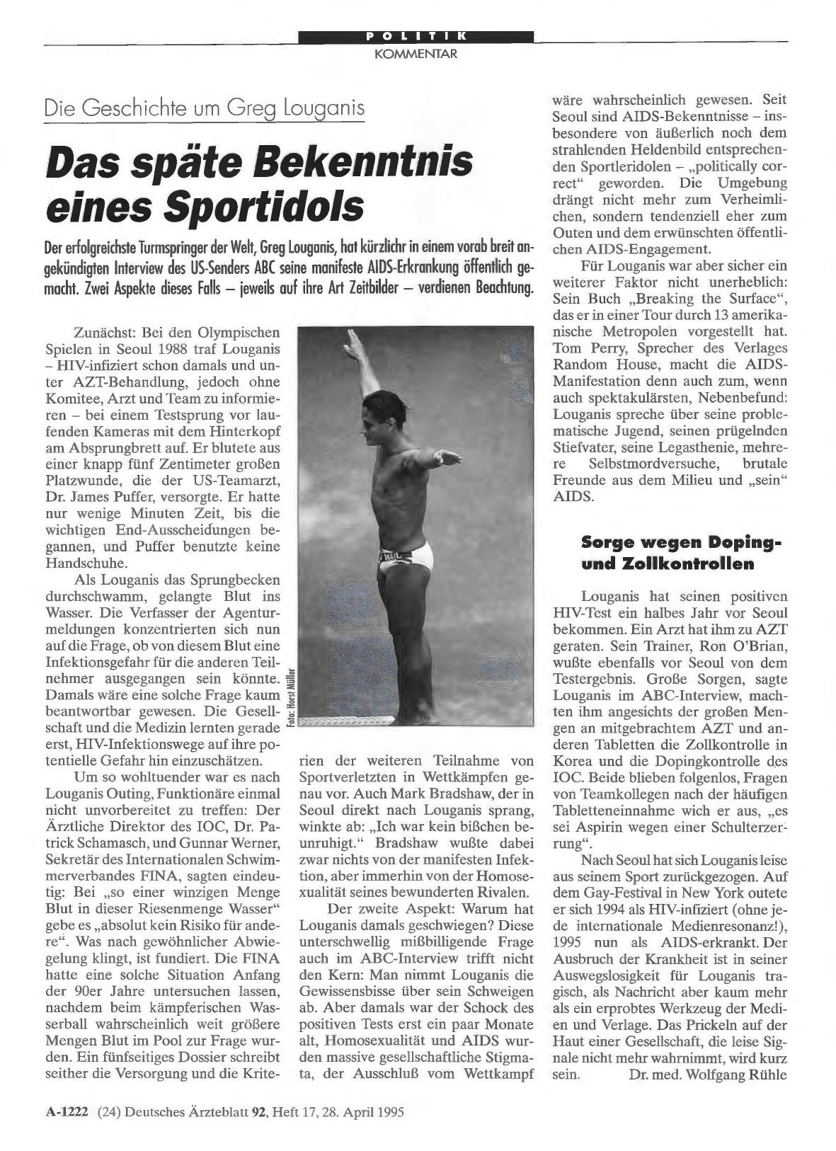 Vorschauseite 1: Die Geschichte um Greg Louganis: Das späte Bekenntnis eines Sportidols
