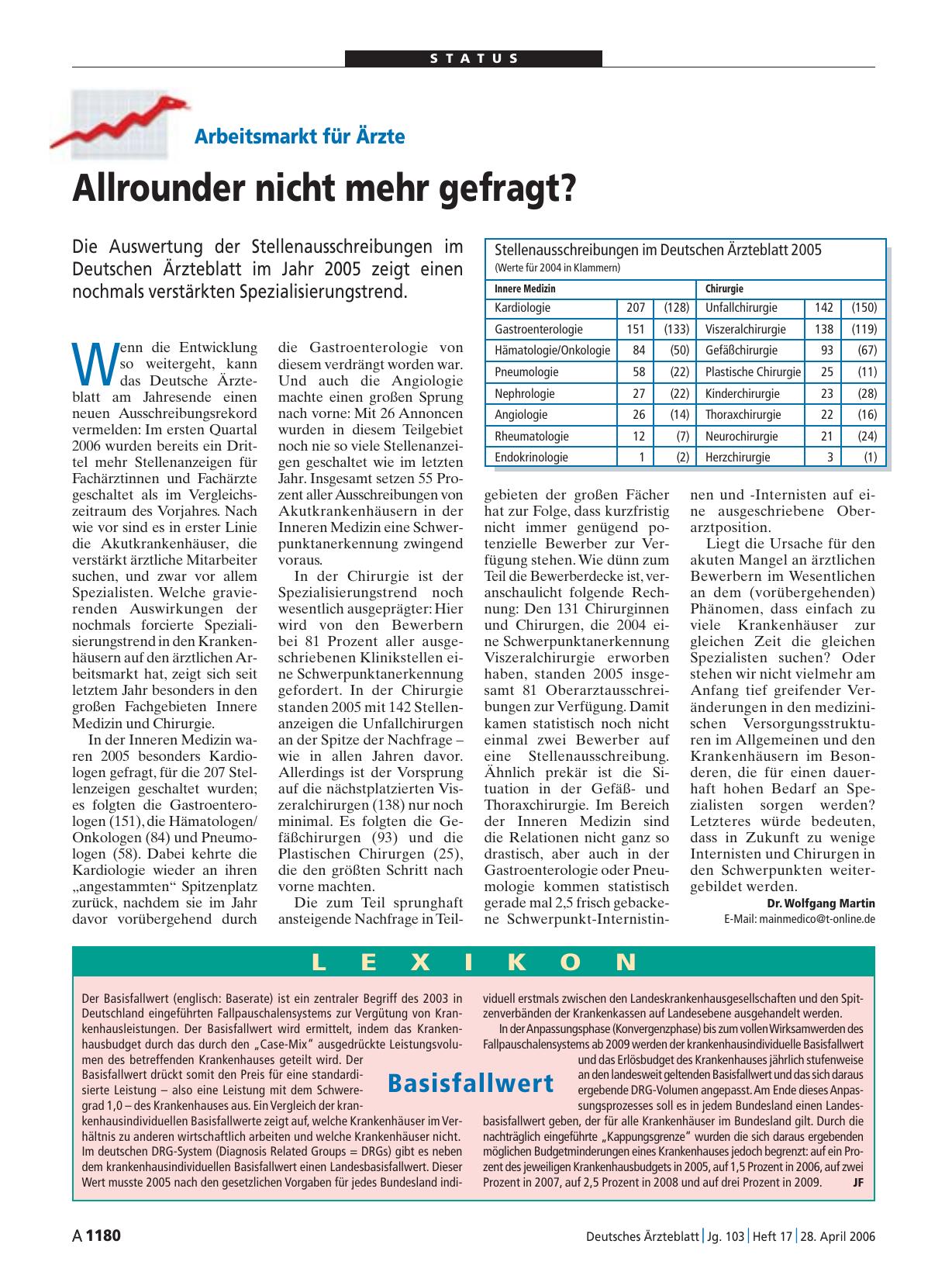 Vorschauseite 1: Arbeitsmarkt für Ärzte: Allrounder nicht mehr gefragt?