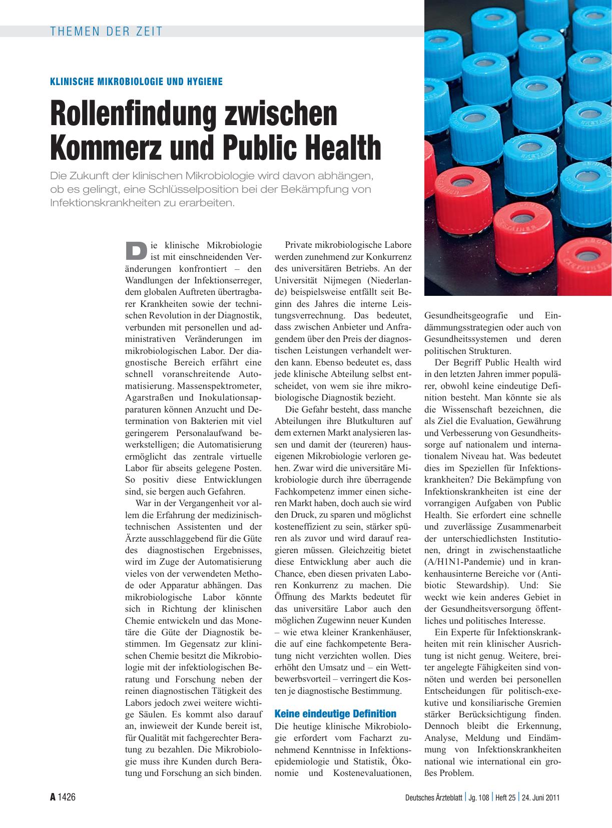 Vorschauseite 1: Klinische Mikrobiologie und Hygiene: Rollenfindung zwischen Kommerz und Public Health