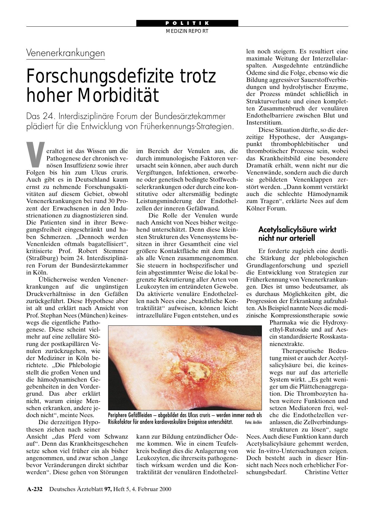Vorschauseite 1: Venenerkrankungen: Forschungsdefizite trotz hoher Morbidität