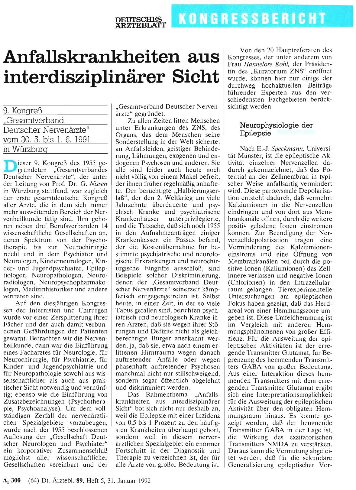 Vorschauseite 1: Anfallskrankheiten aus interdisziplinärer Sicht