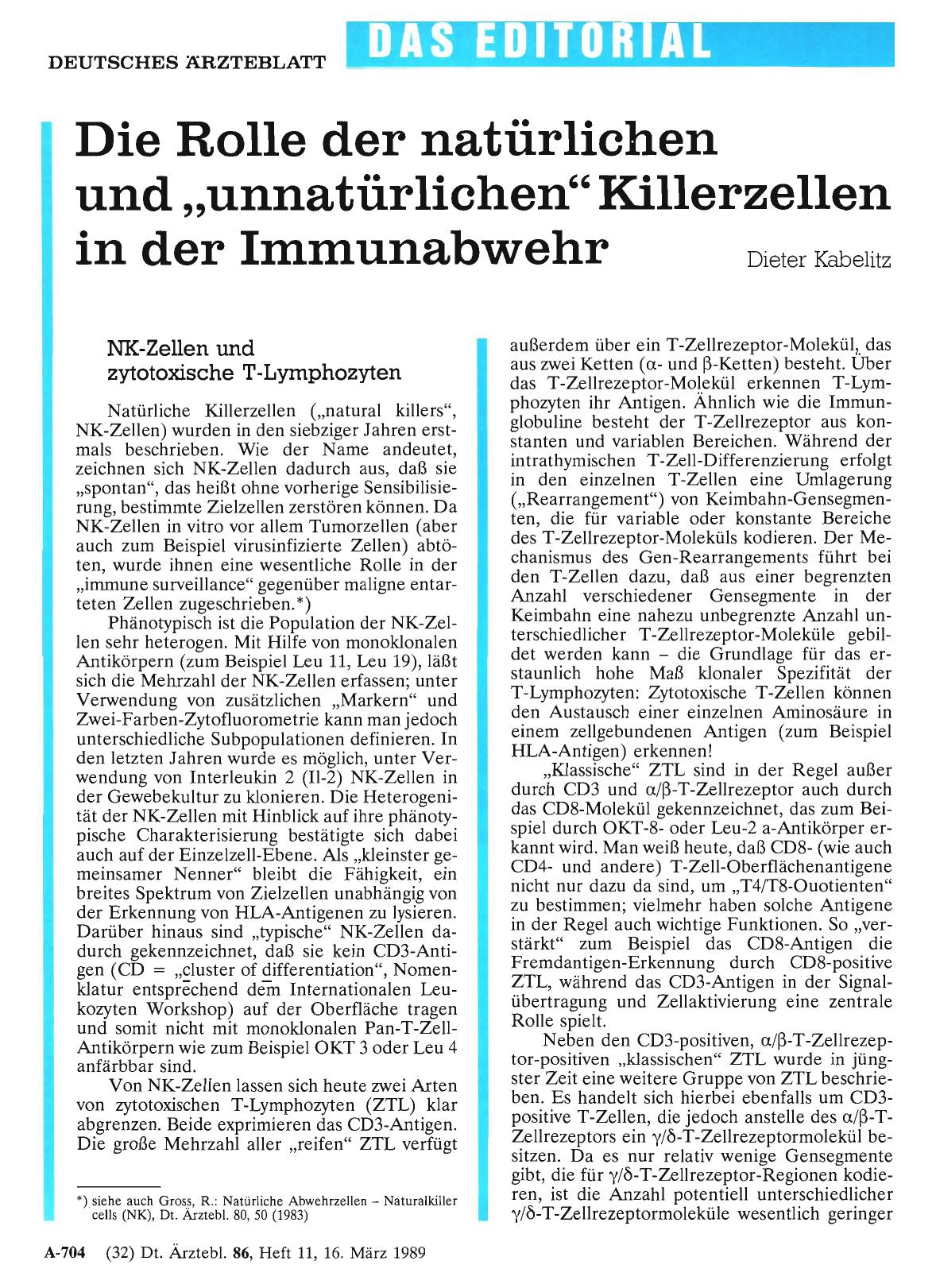 Vorschauseite 1: Die Rolle der natürlichen und „unnatürlichen“ Killerzellen in der Immunabwehr