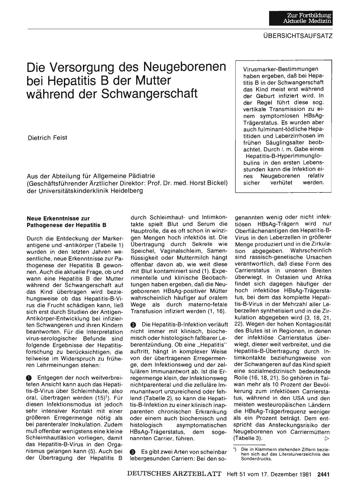Vorschauseite 1: Die Versorgung des Neugeborenen bei Hepatitis B der Mutter während der Schwangerschaft