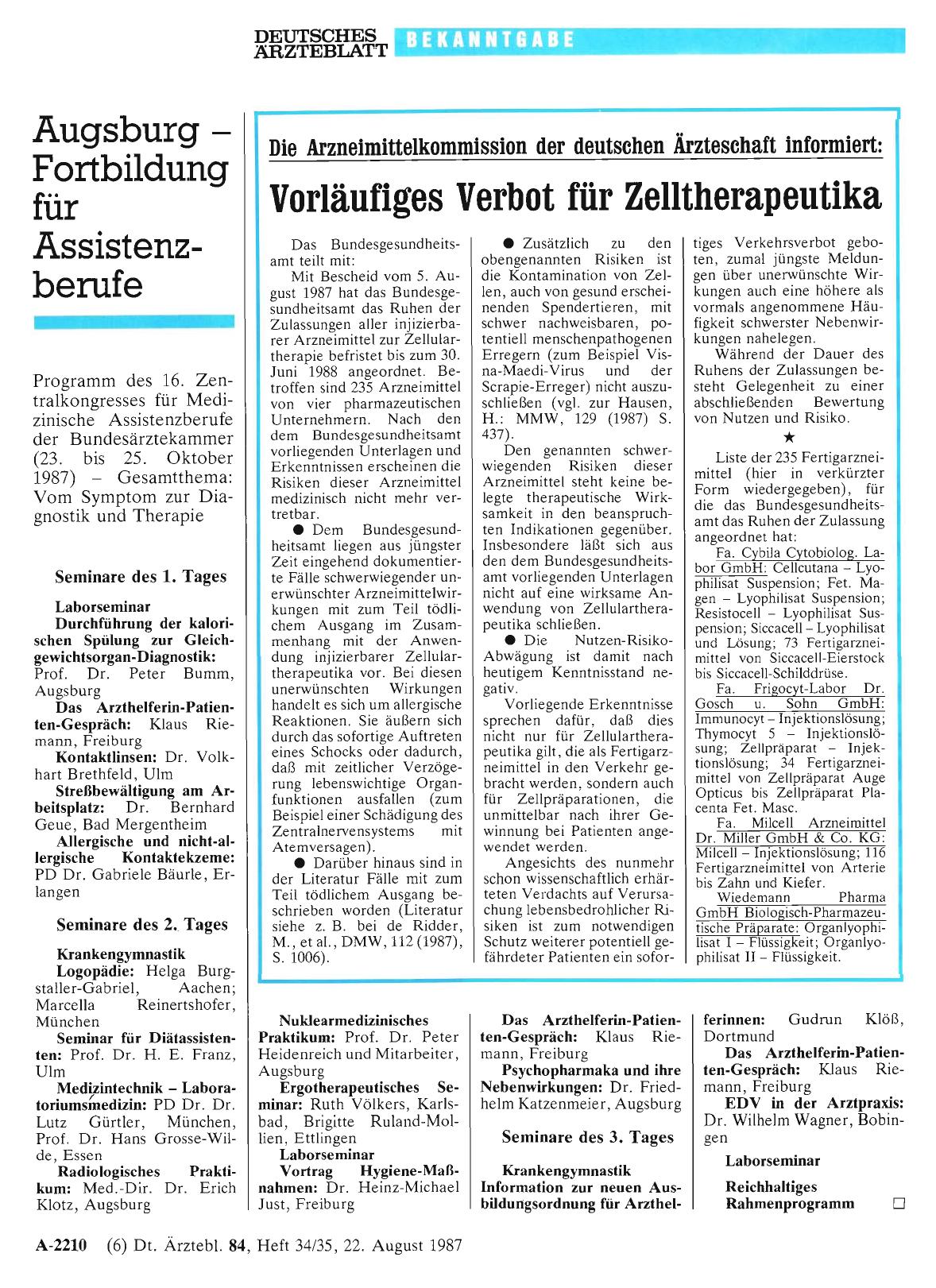 Vorschauseite 1: Vorläufiges Verbot für Zelltherapeutika