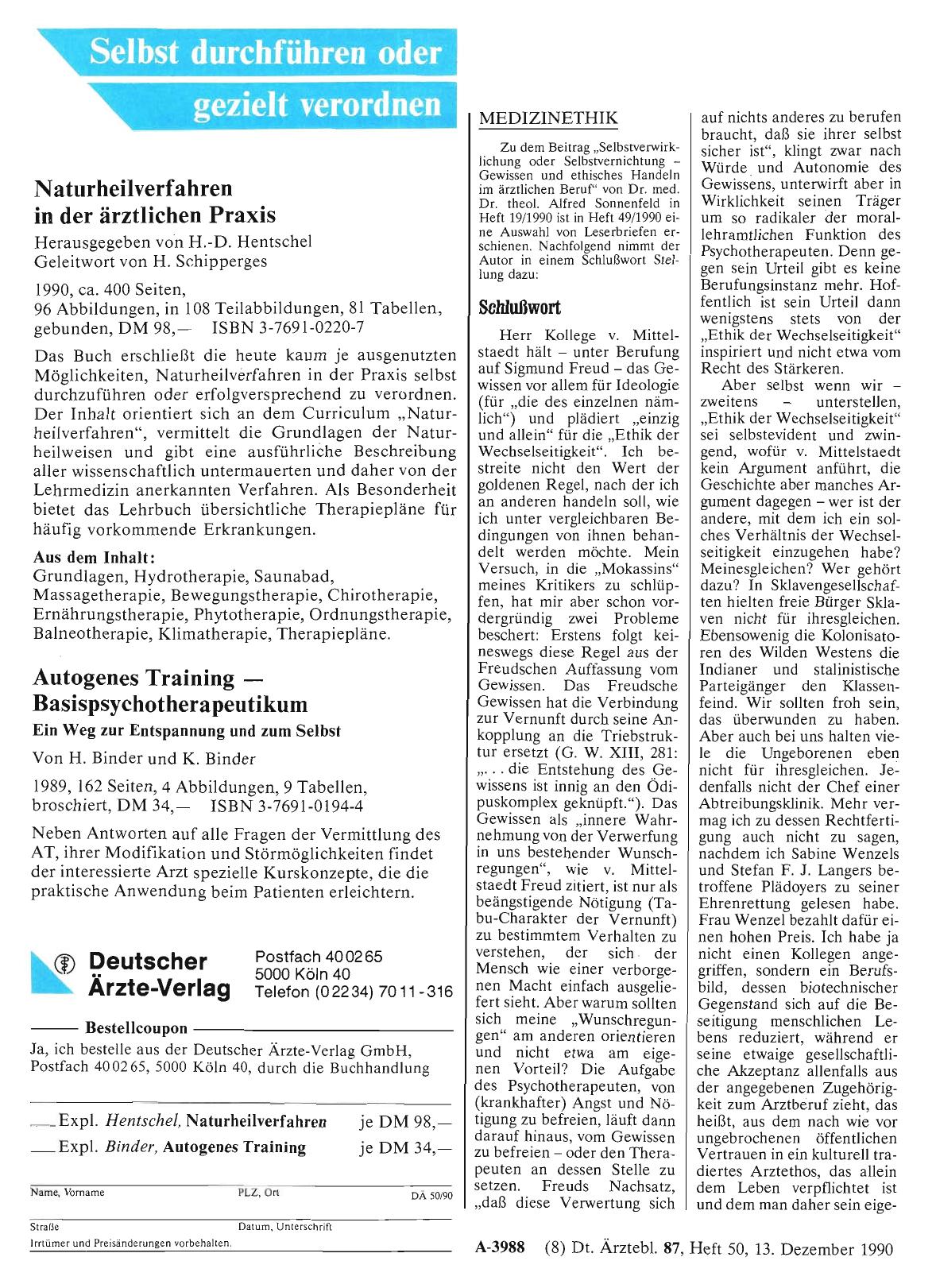 Vorschauseite 1: MEDIZINETHIK: Schlußwort