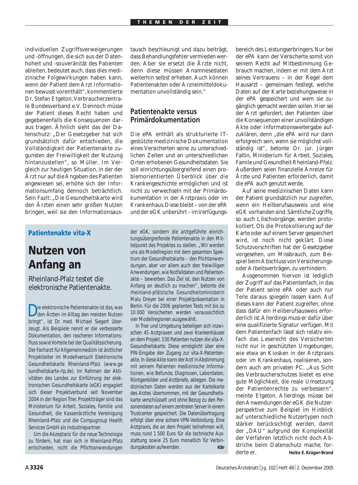 Vorschauseite 1: Patientenakte vita-X: Nutzen von Anfang an