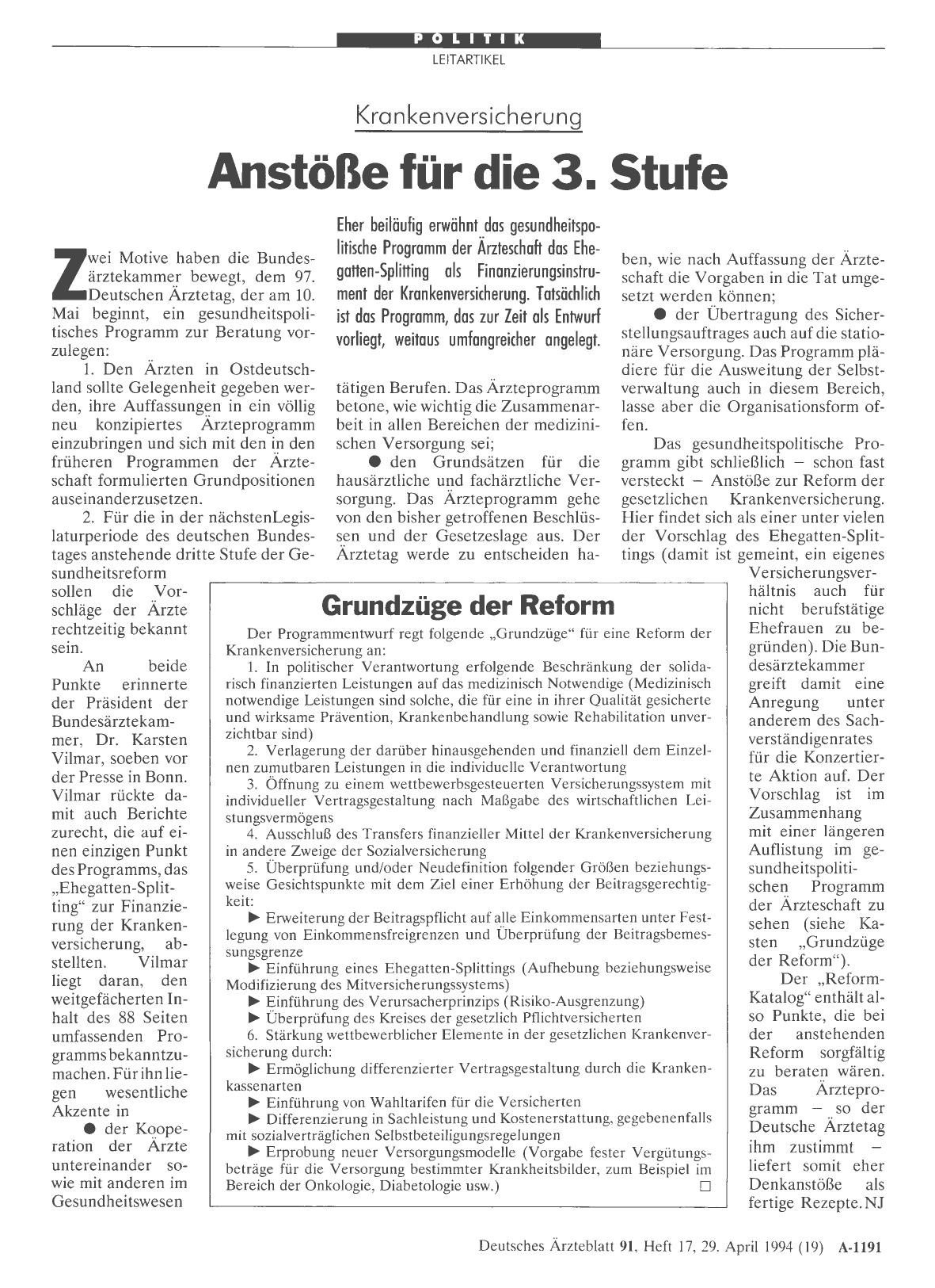 Vorschauseite 1: Krankenversicherung. Anstöße für die 3. Stufe
