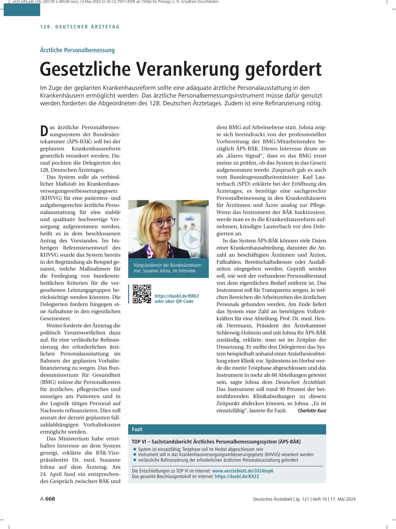 Vorschauseite 1: Ärztliche Personalbemessung: Gesetzliche Verankerung gefordert