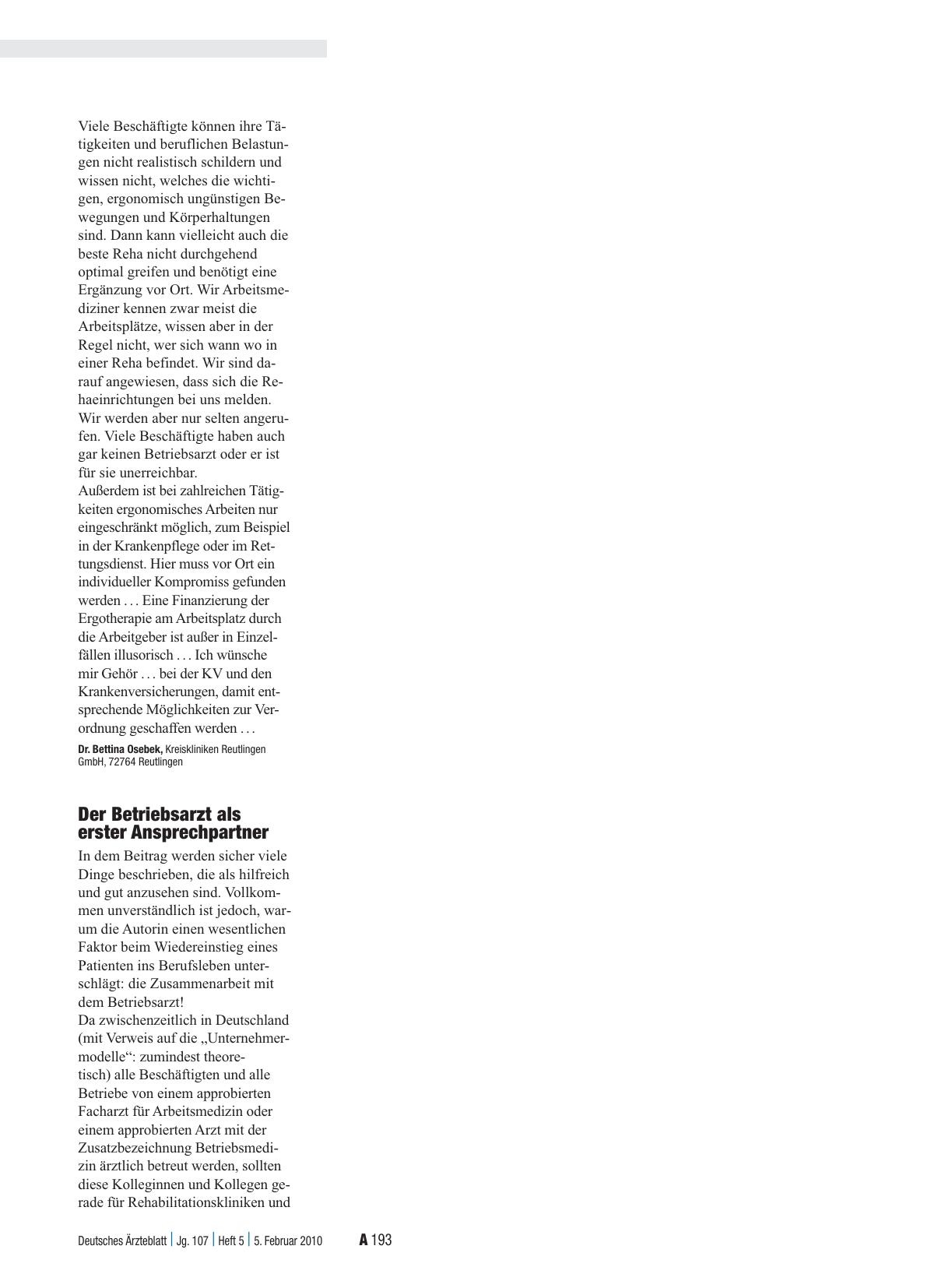 Vorschauseite 1: Rehabilitation: Der Betriebsarzt als erster Ansprechpartner