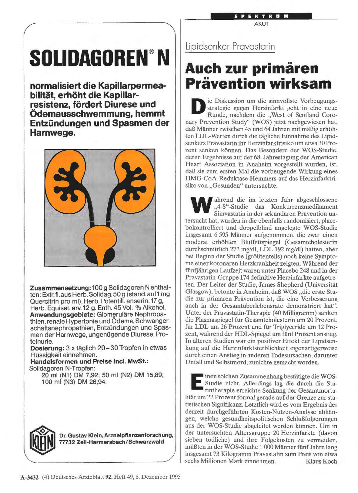 Vorschauseite 1: Lipidsenker Pravastatin: Auch zur primären Prävention wirksam