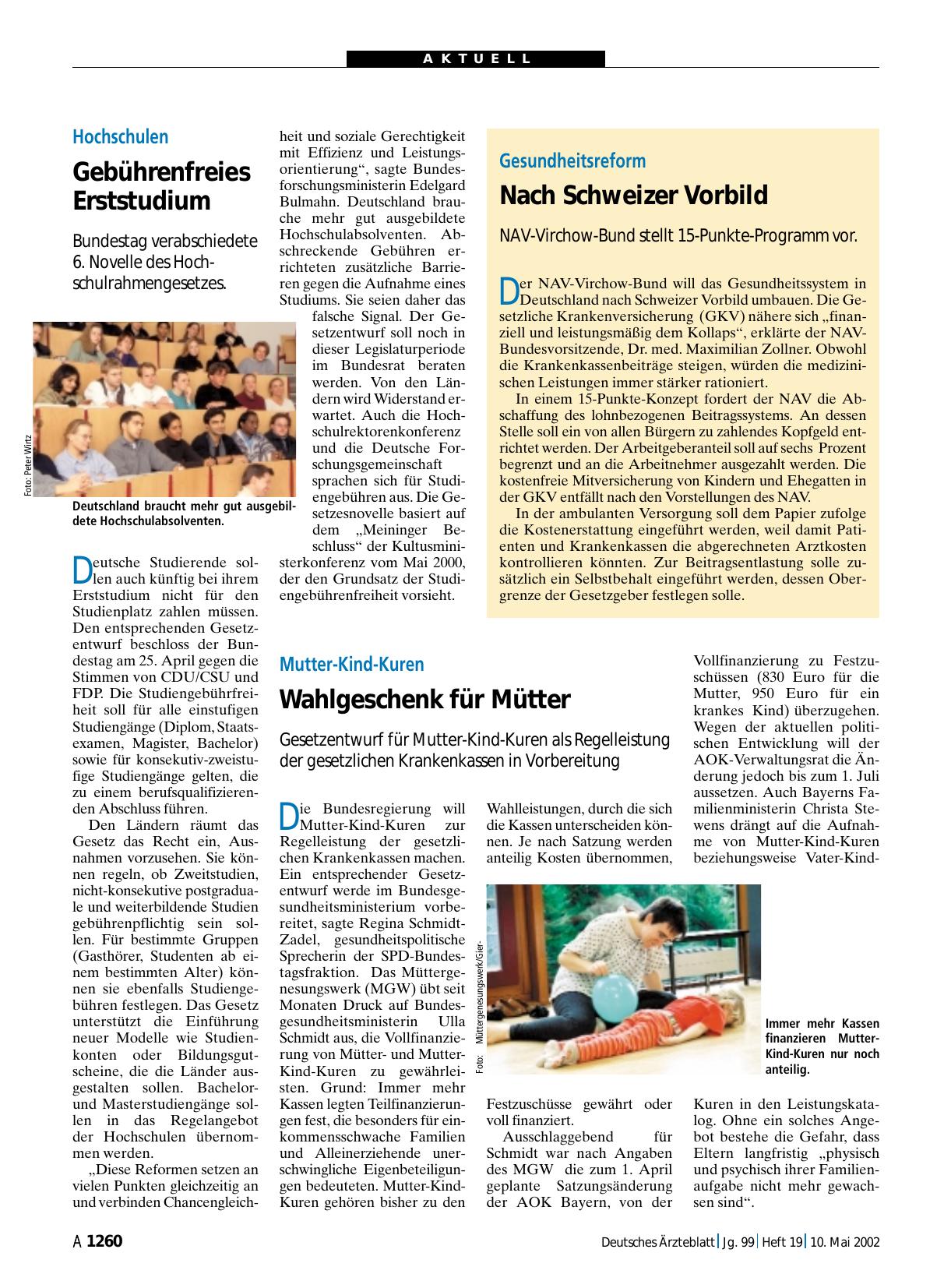 Vorschauseite 1: Hochschulen: Gebührenfreies Erststudium
