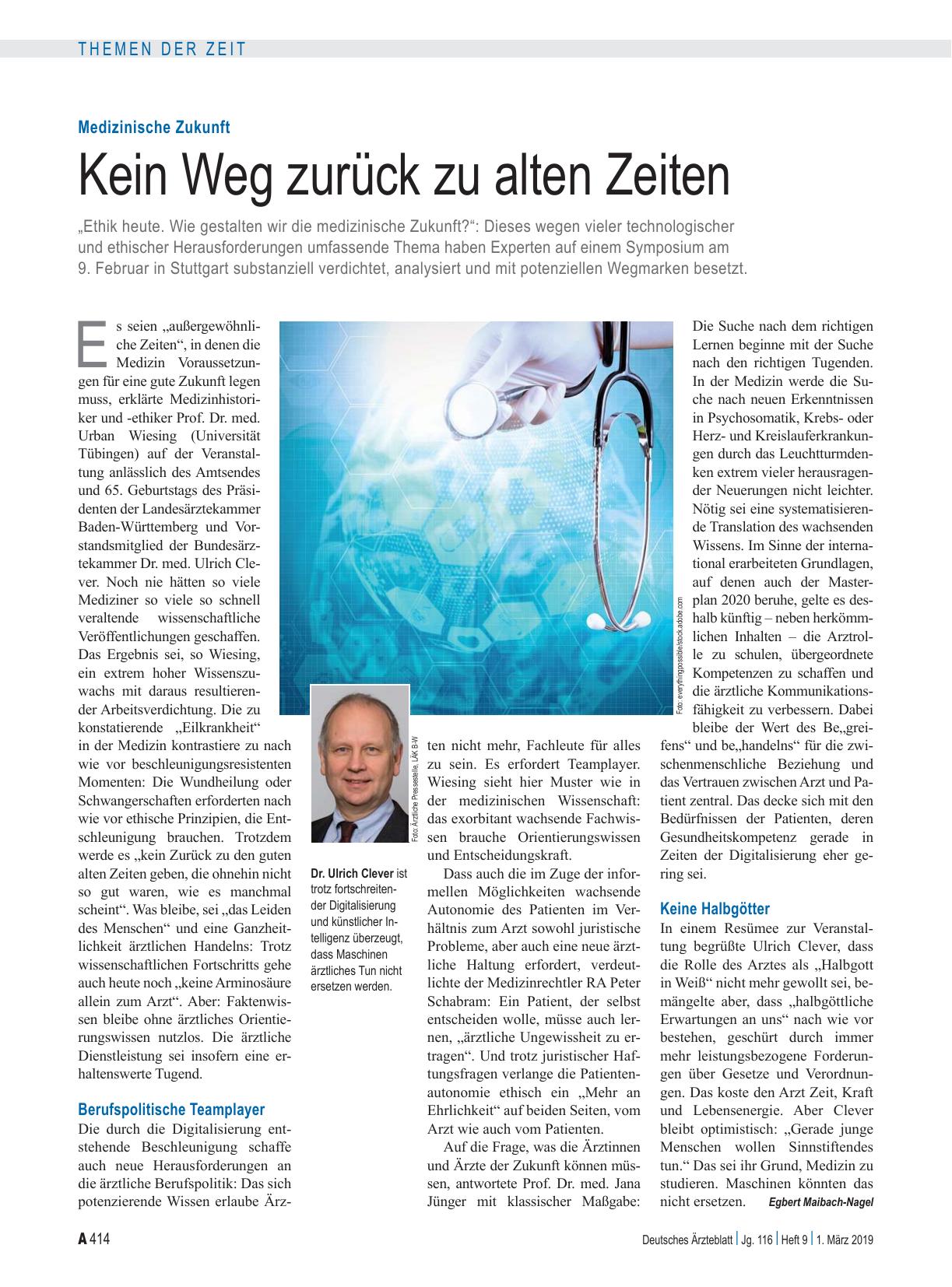 Vorschauseite 1: Medizinische Zukunft: Kein Weg zurück zu alten Zeiten