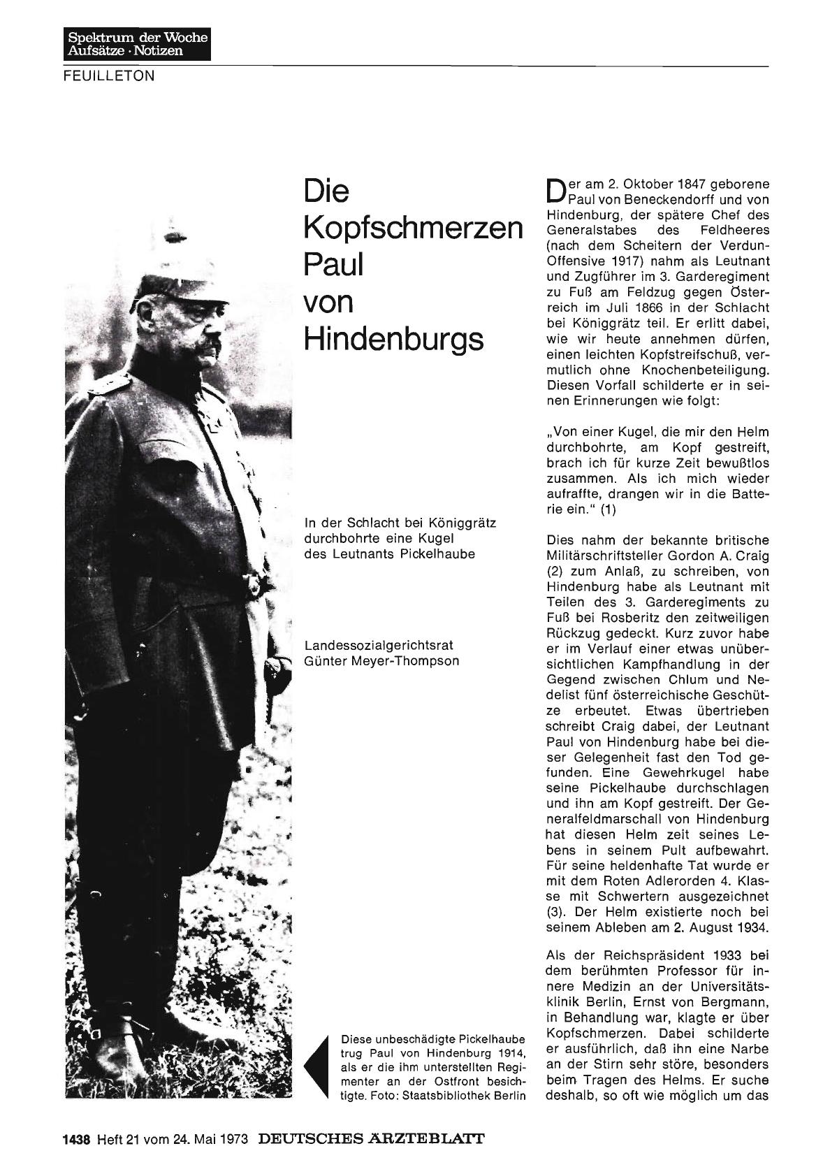 Vorschauseite 1: Die Kopfschmerzen Paul von Hindenburgs