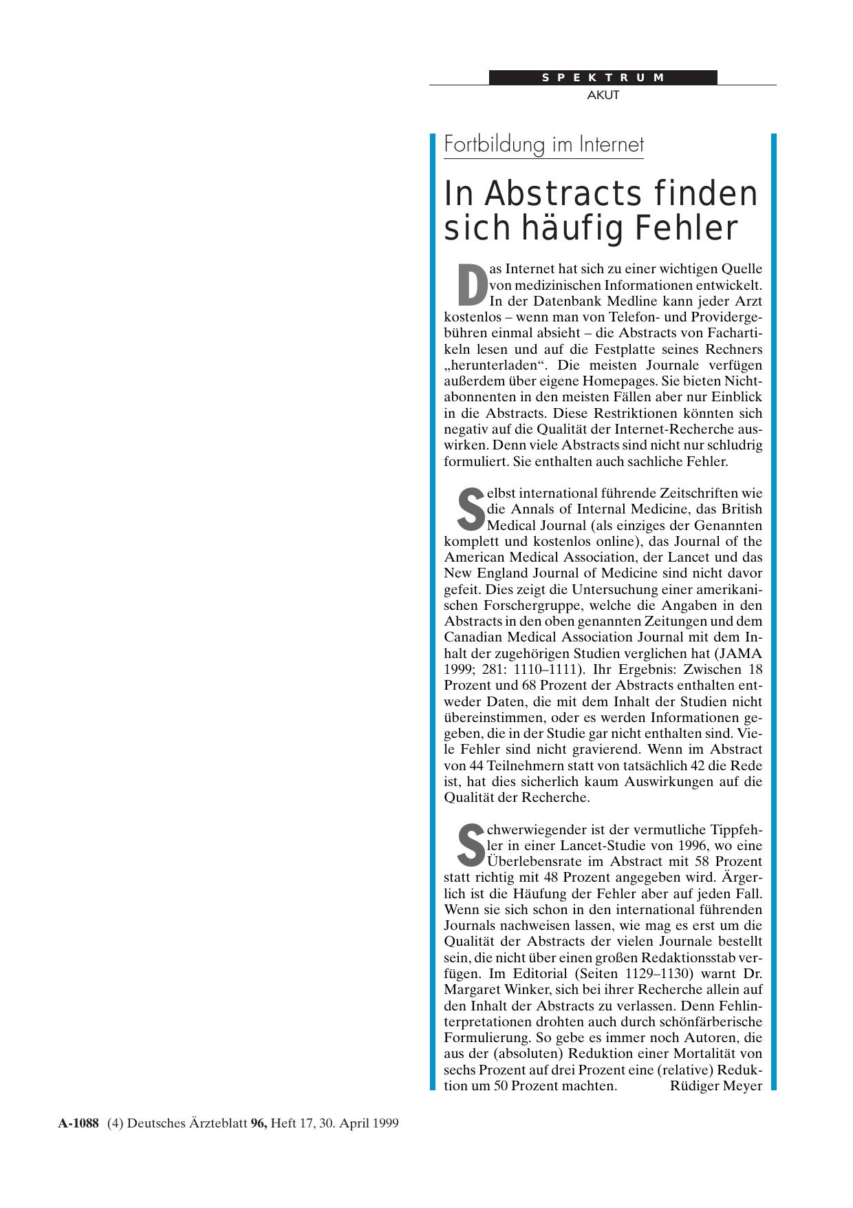 Vorschauseite 1: Fortbildung im Internet: In Abstracts finden sich häufig Fehler