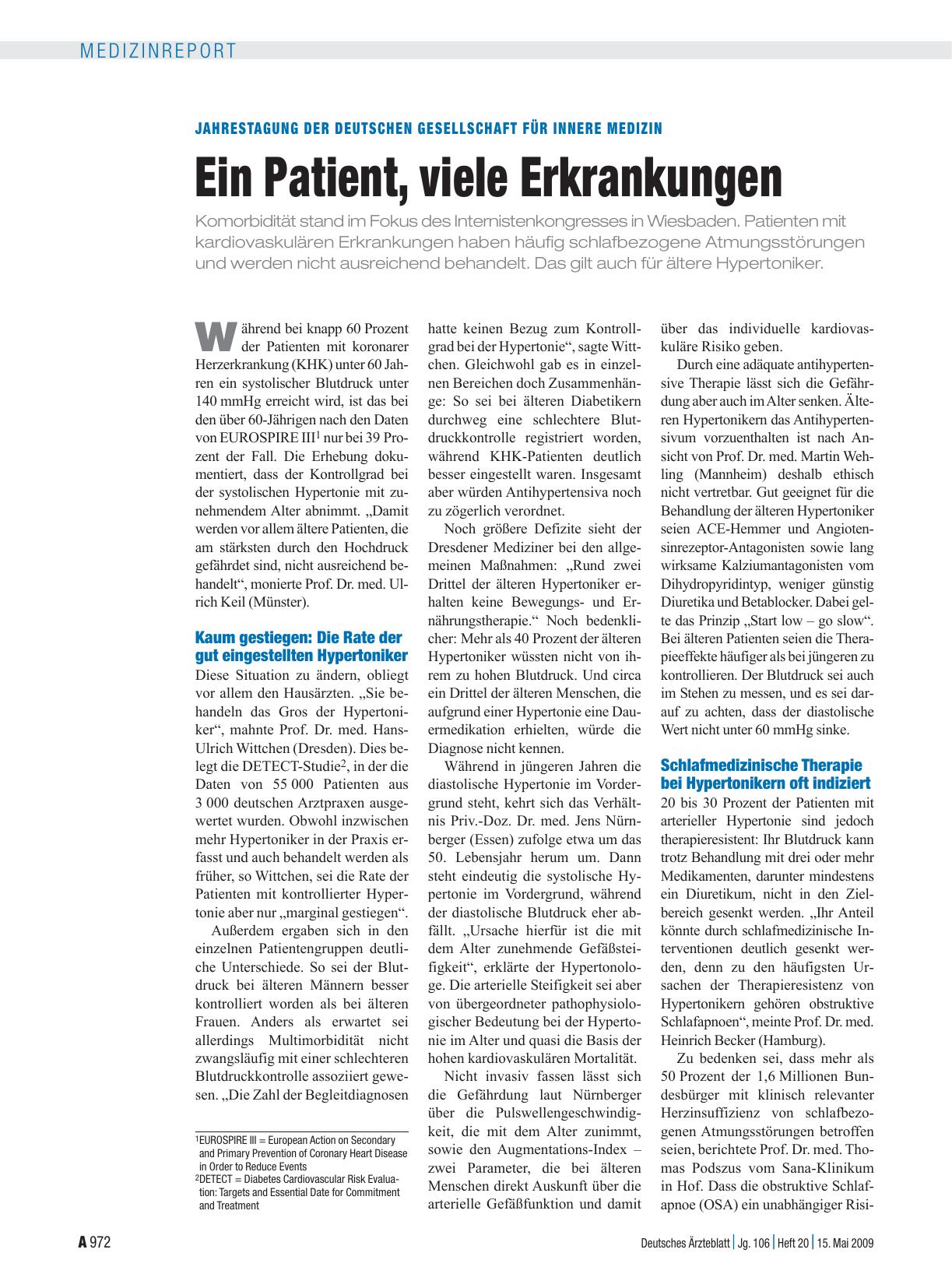 Vorschauseite 1: Jahrestagung der Deutschen Gesellschaft für Innere medizin: Ein Patient, viele Erkrankungen