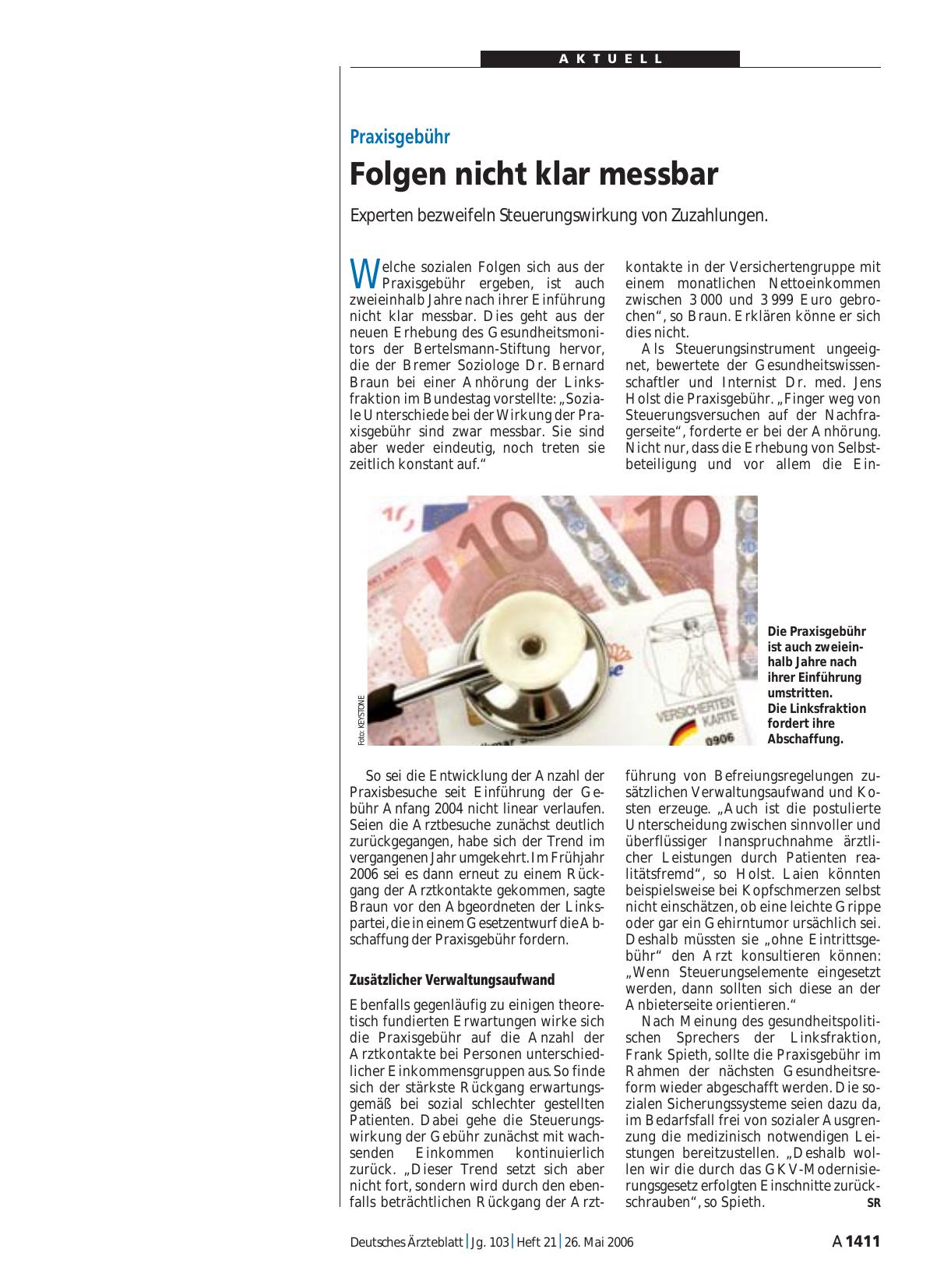Vorschauseite 1: Praxisgebühr: Folgen nicht klar messbar
