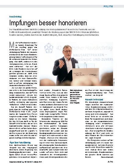 Vorschauseite 1: Hausärztetag: Impfungen besser honorieren