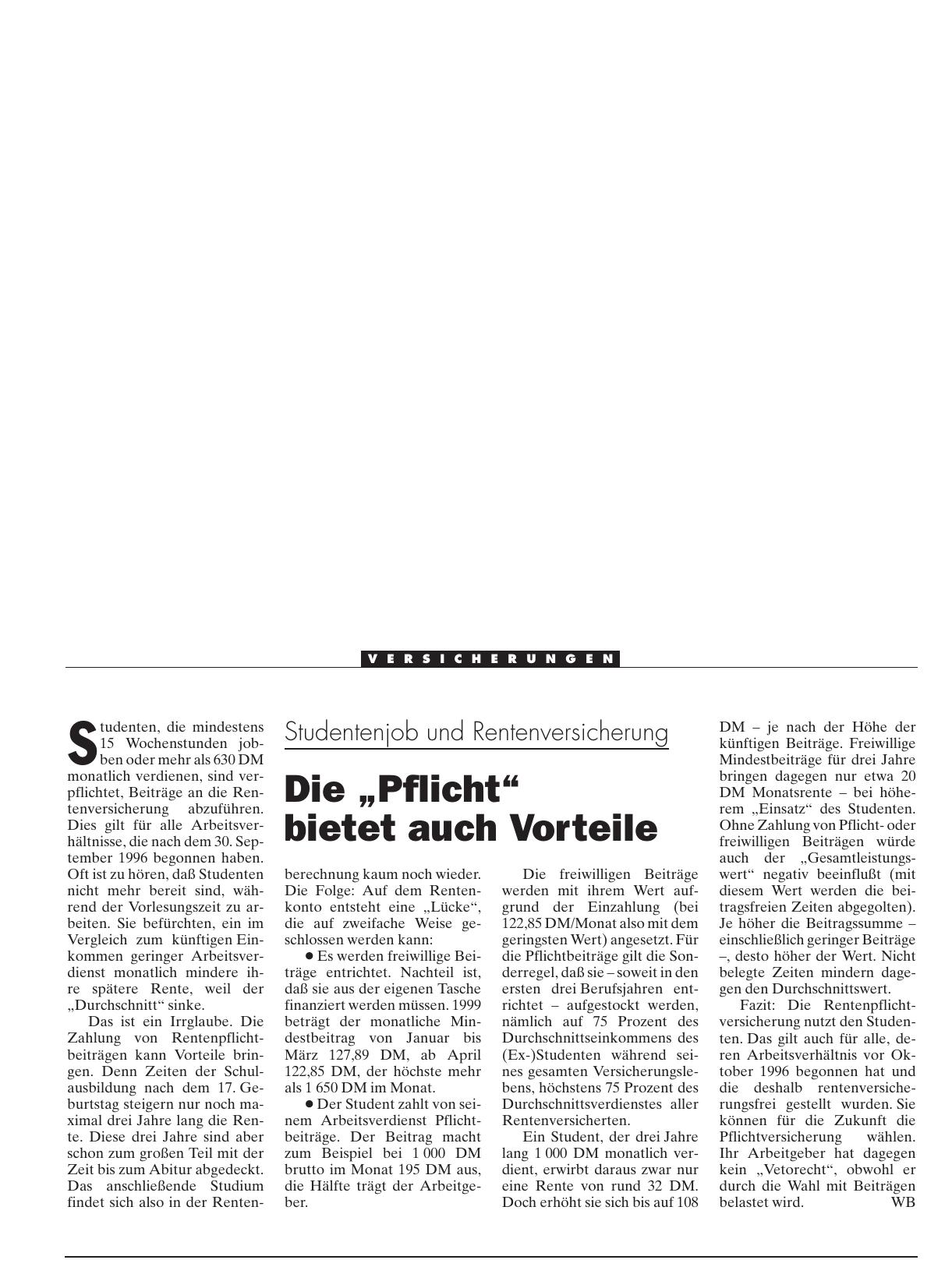 Vorschauseite 1: Studentenjob und Rentenversicherung: Die „Pflicht“ bietet auch Vorteile
