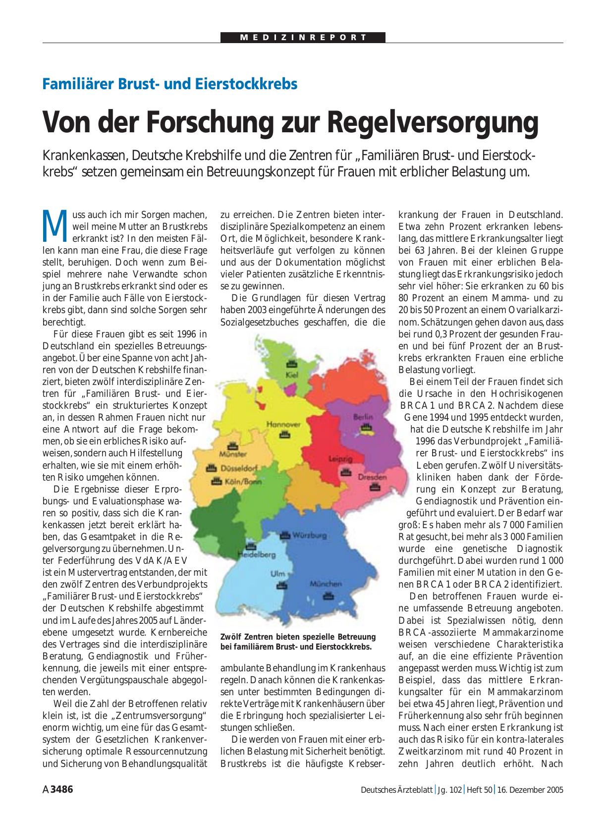 Vorschauseite 1: Familiärer Brustund Eierstockkrebs: Von der Forschung zur Regelversorgung