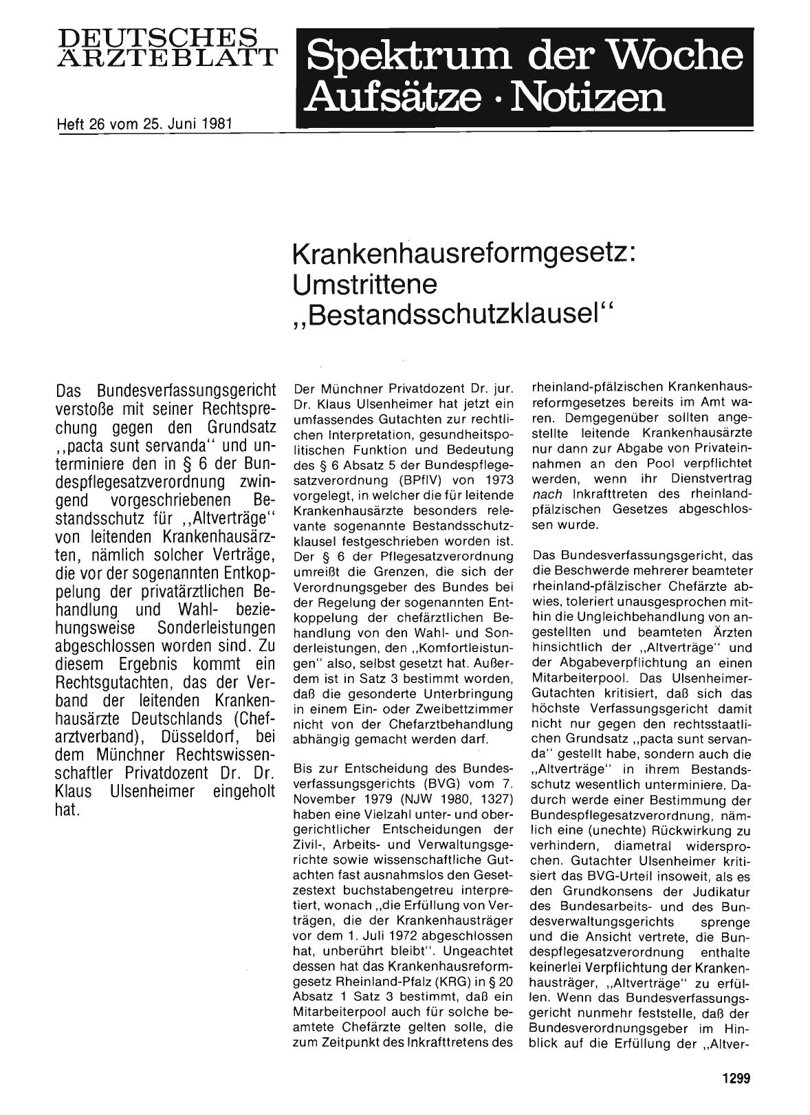 Vorschauseite 1: Krankenhausreformgesetz: Umstrittene „Bestandsschutzklausel"