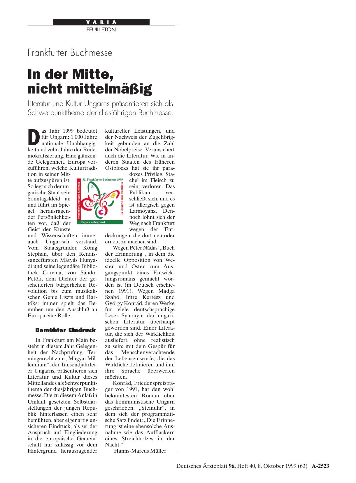 Vorschauseite 1: Frankfurter Buchmesse: In der Mitte, nicht mittelmäßig