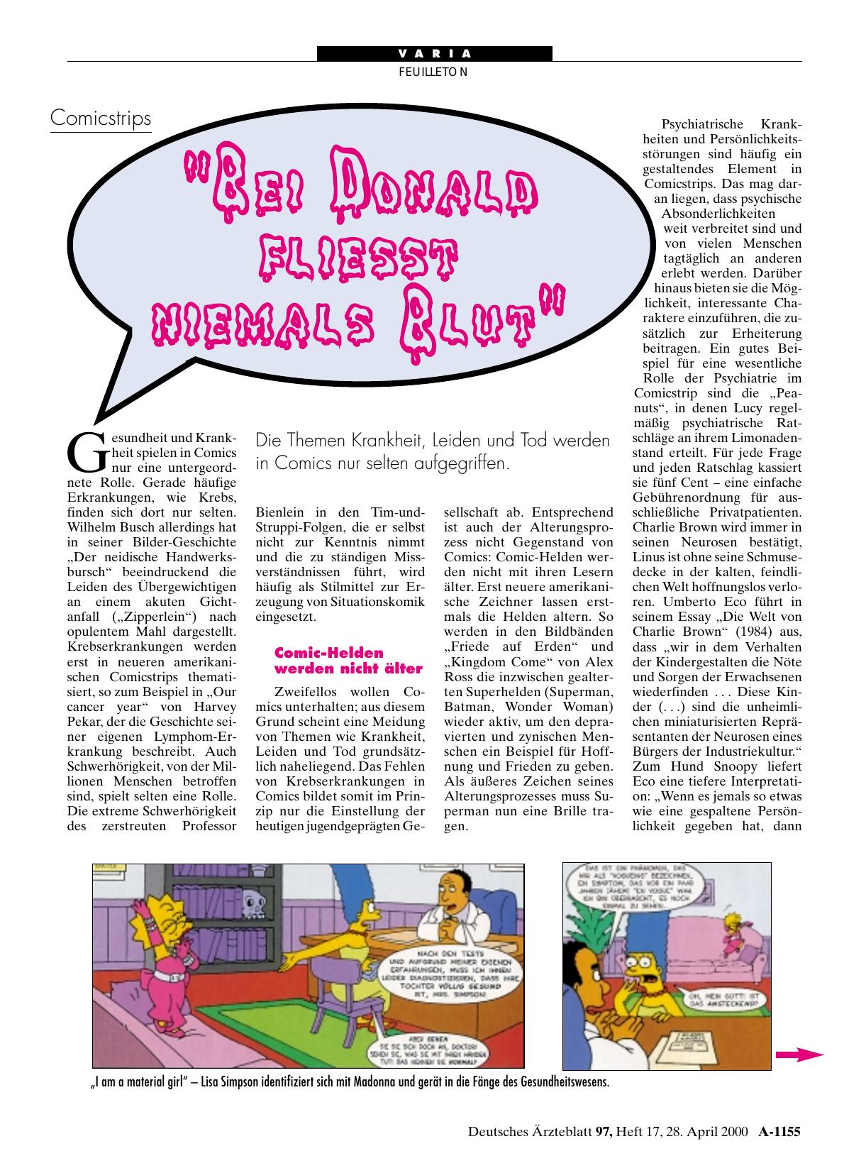 Vorschauseite 1: Comicstrips: “Bei Donald fliesst niemals Blut“