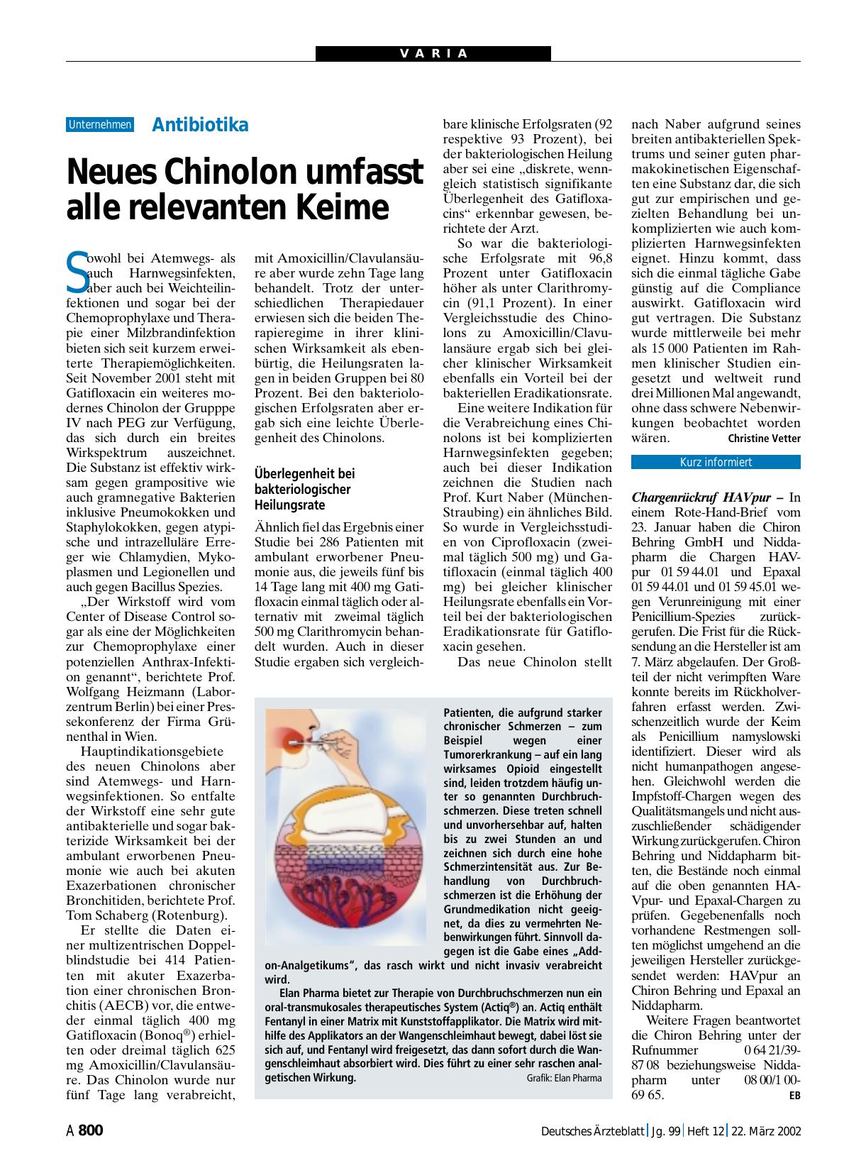 Vorschauseite 1: Antibiotika: Neues Chinolon umfasst alle relevanten Keime