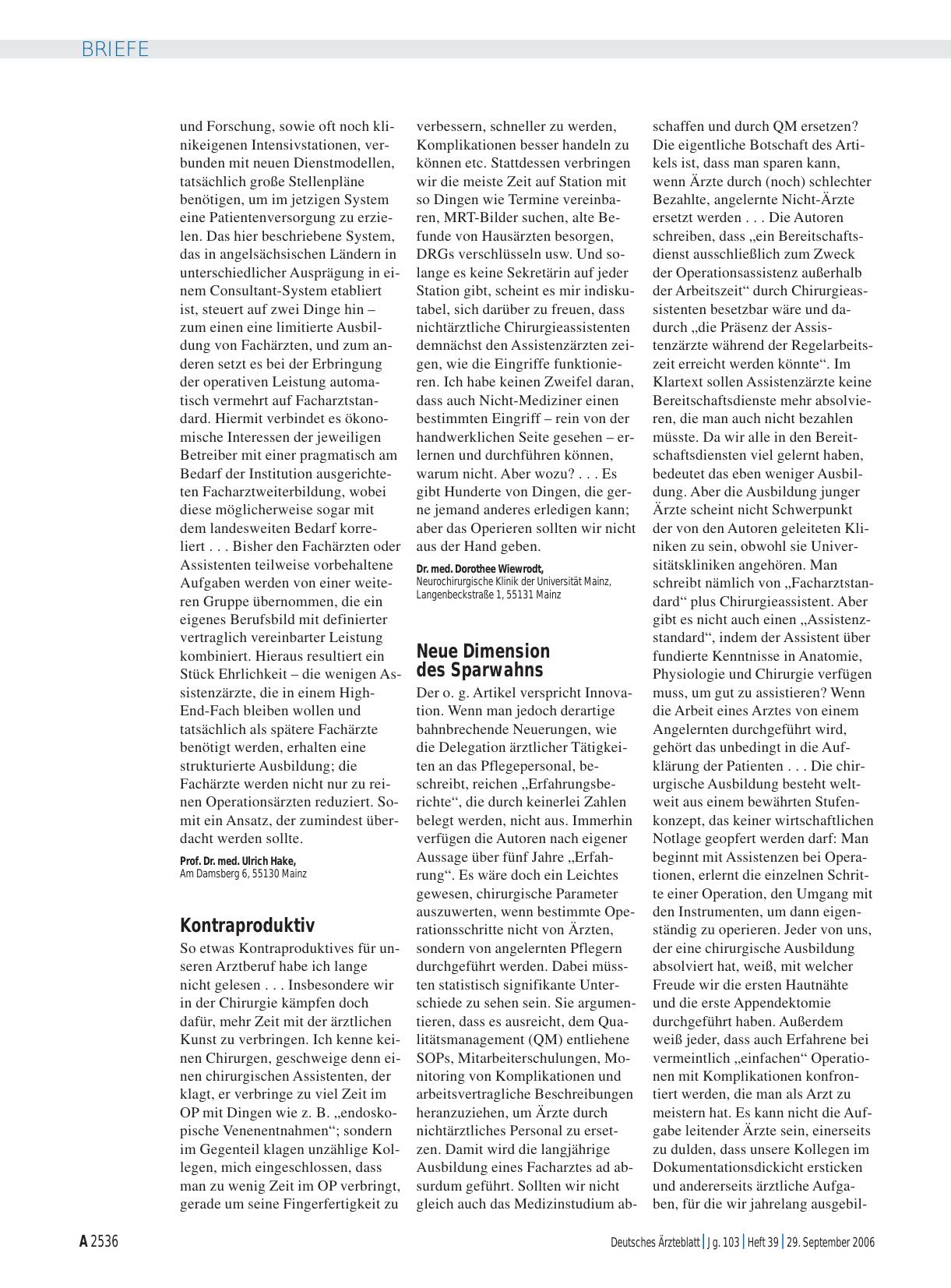Vorschauseite 1: Chirurgieassistenz: Kontraproduktiv