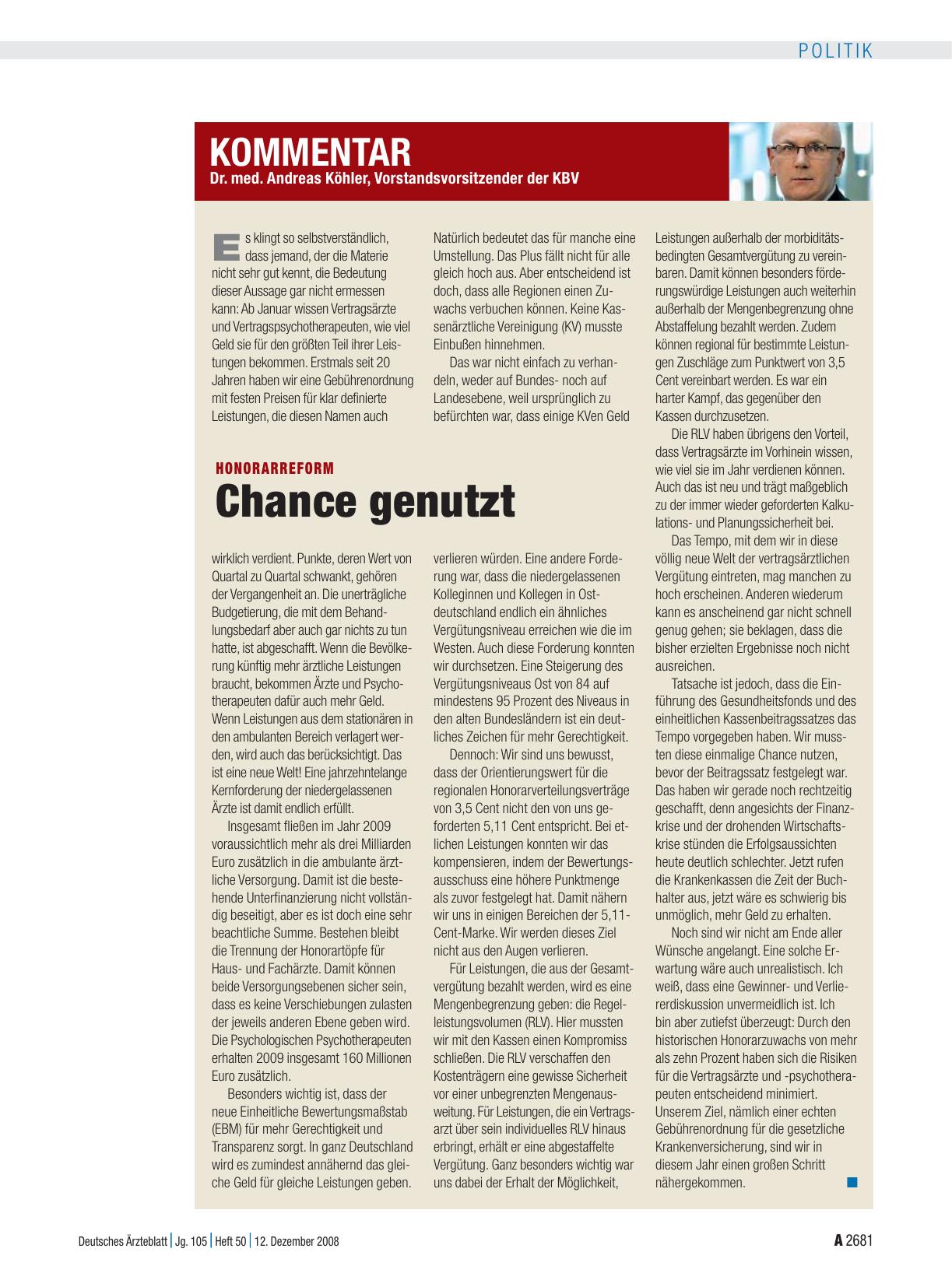 Vorschauseite 1: Honorarreform: Chance genutzt