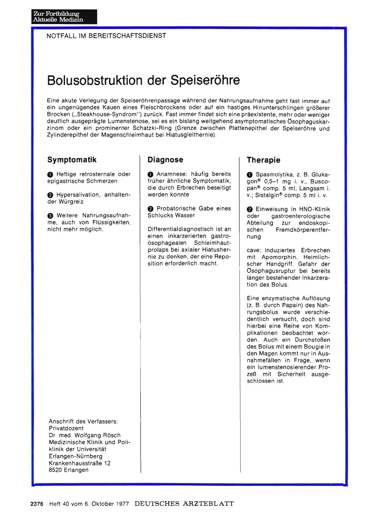 Vorschauseite 1: Bolusobstruktion der Speiseröhre