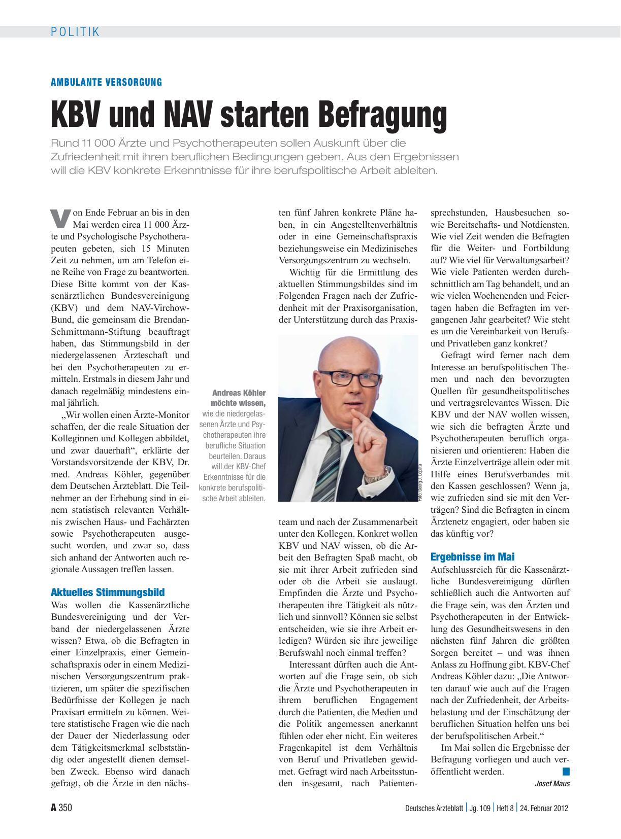 Vorschauseite 1: Ambulante Versorgung: KBV und NAV starten Befragung