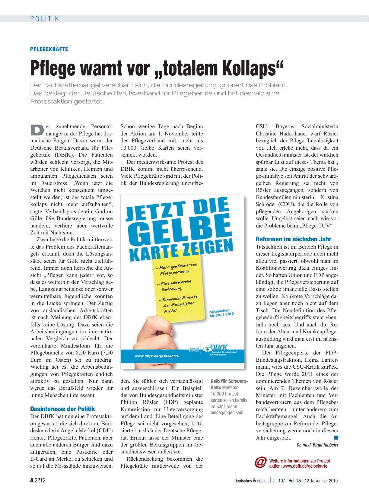 Vorschauseite 1: Pflegekräfte: Pflege warnt vor „totalem Kollaps“