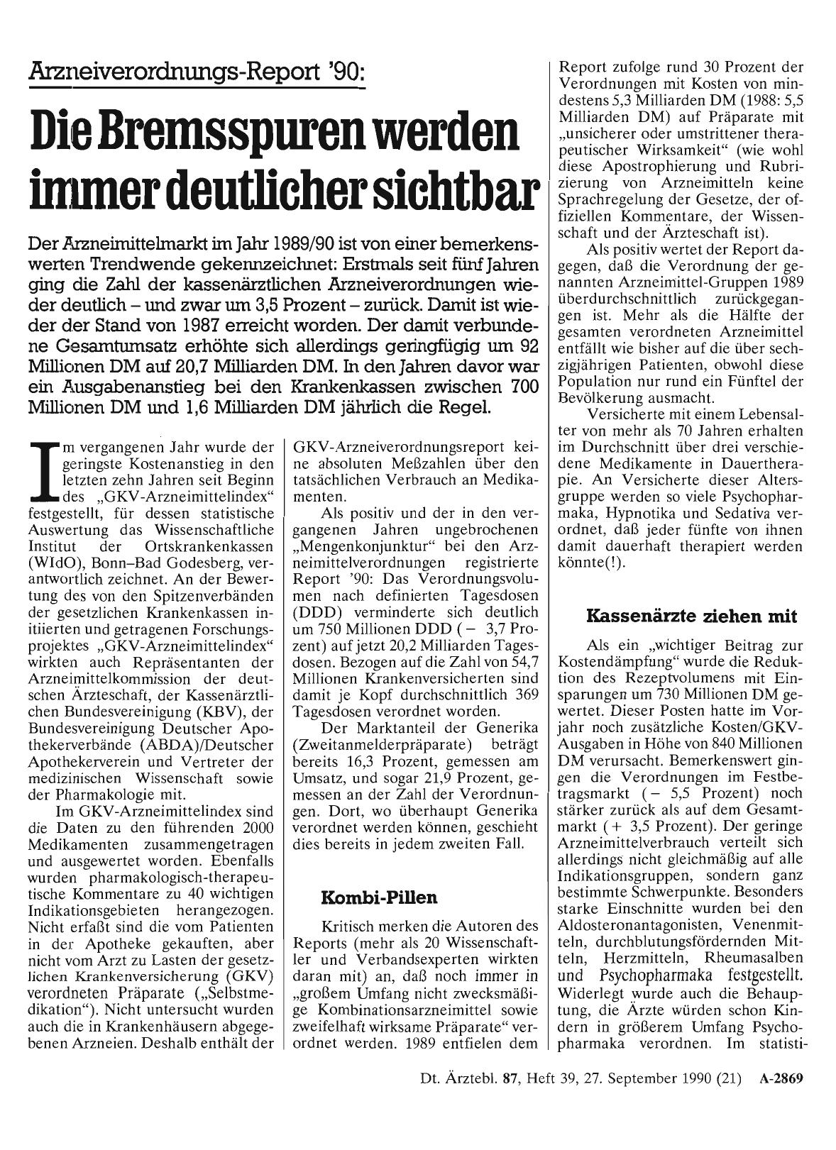 Vorschauseite 1: Arzneiverordnungs-Report '90: Die Bremsspuren werden immer deutlicher sichtbar
