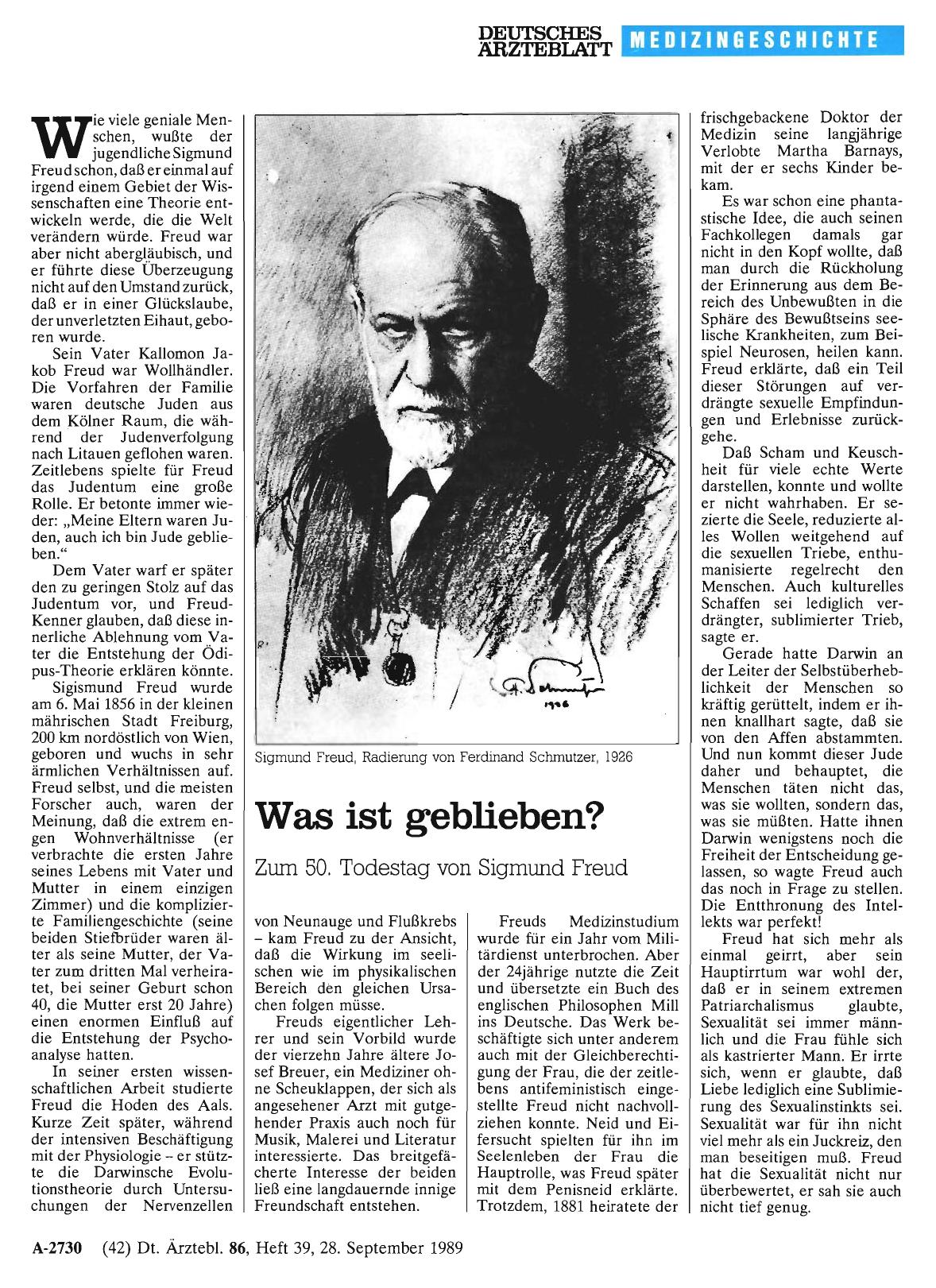 Vorschauseite 1: Was ist geblieben? Zum 50. Todestag von Sigmund Freud